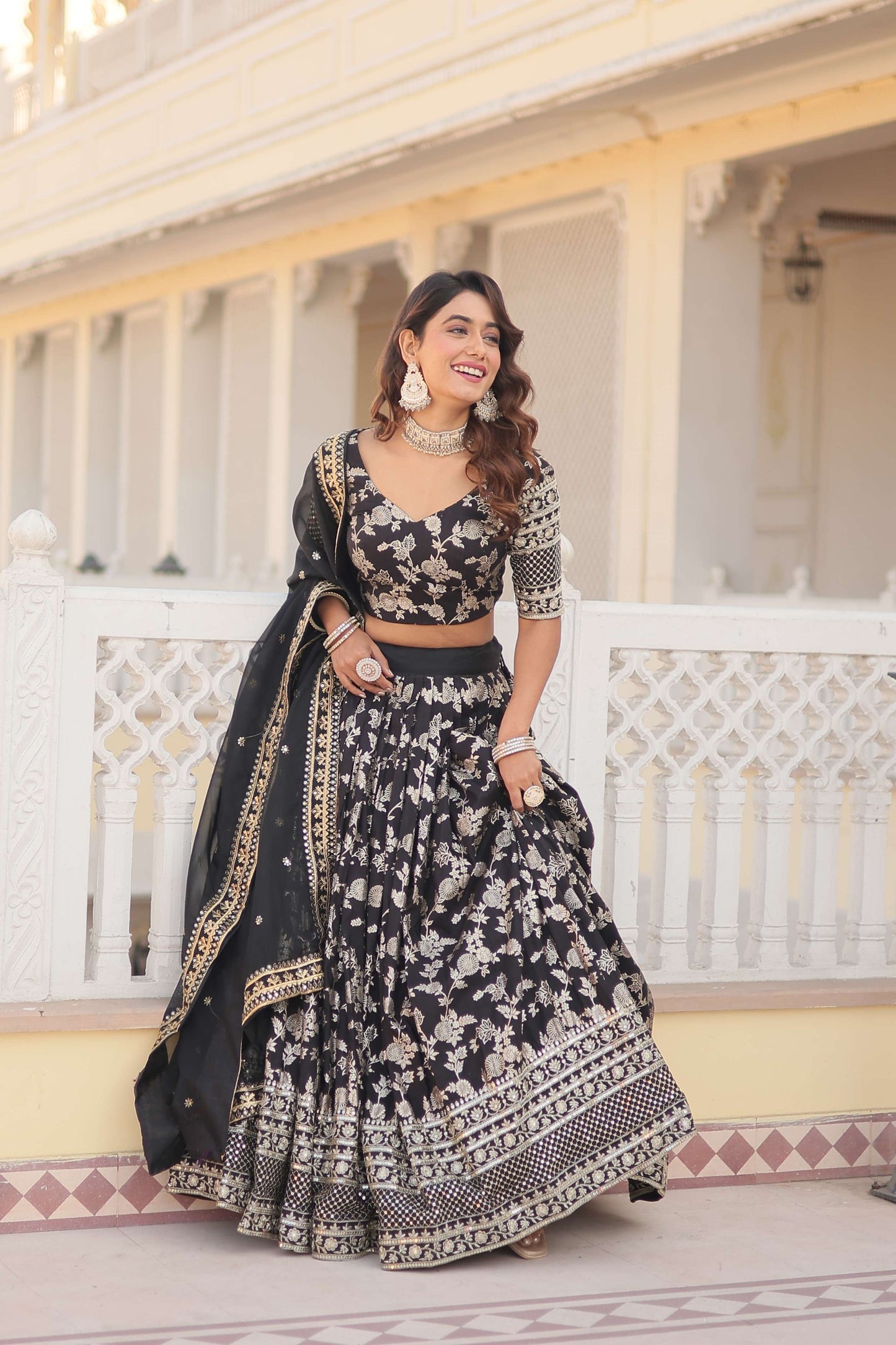 Designer Pure Viscose Jacquard Embroidered Lehenga Choli with Dupatta ?