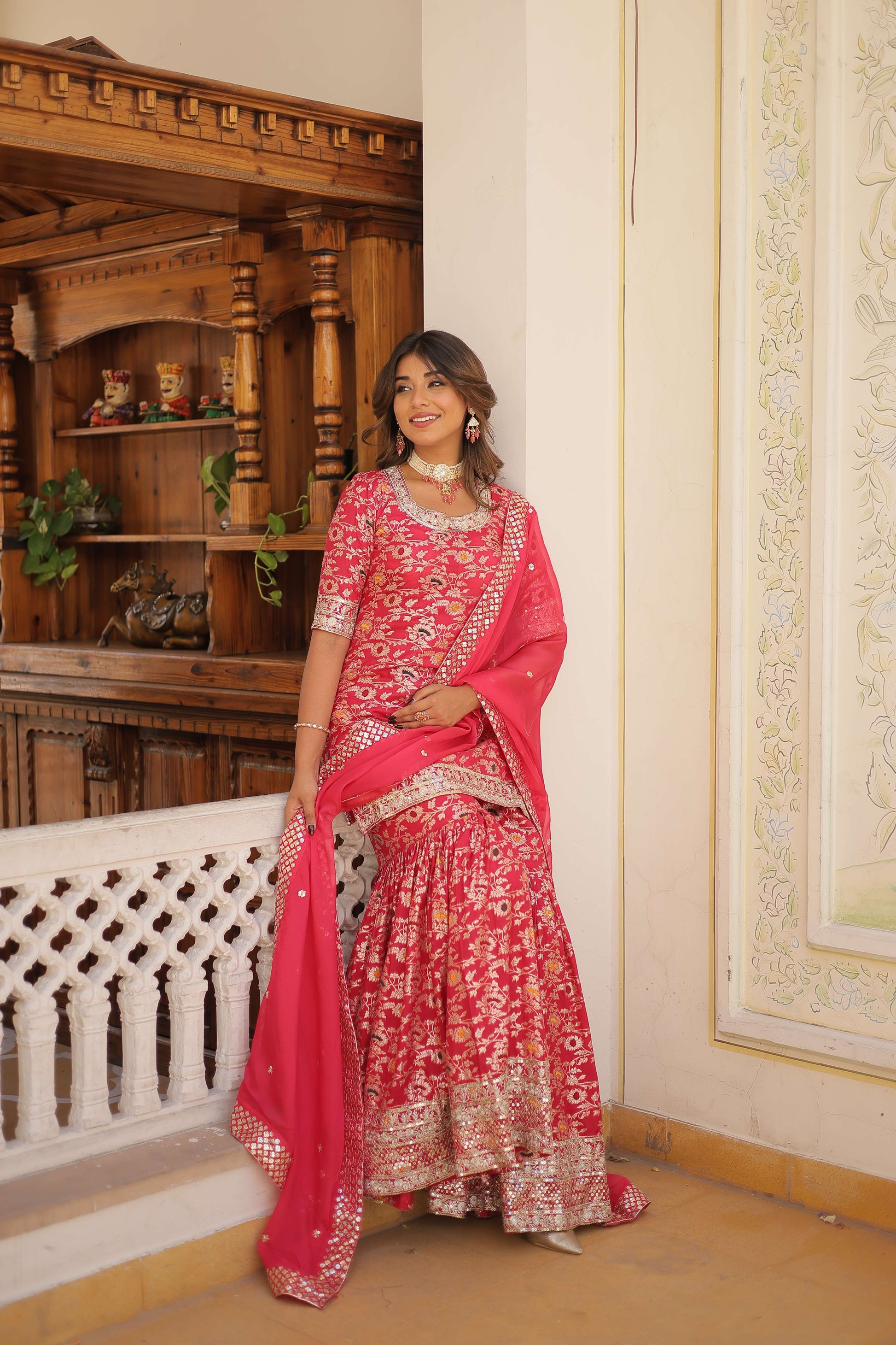 Pink Faux Blooming Sequins Embroidered Sharara Set with Matching Dupatta  Festive & Party Wear 2024