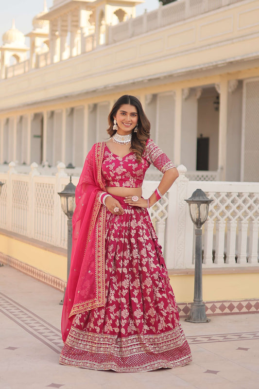Designer Pure Viscose Jacquard Embroidered Lehenga Choli with Dupatta ?