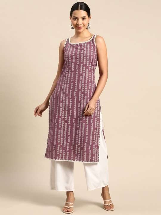 Women's Rayon Printed Straight Kurti With Pant Set