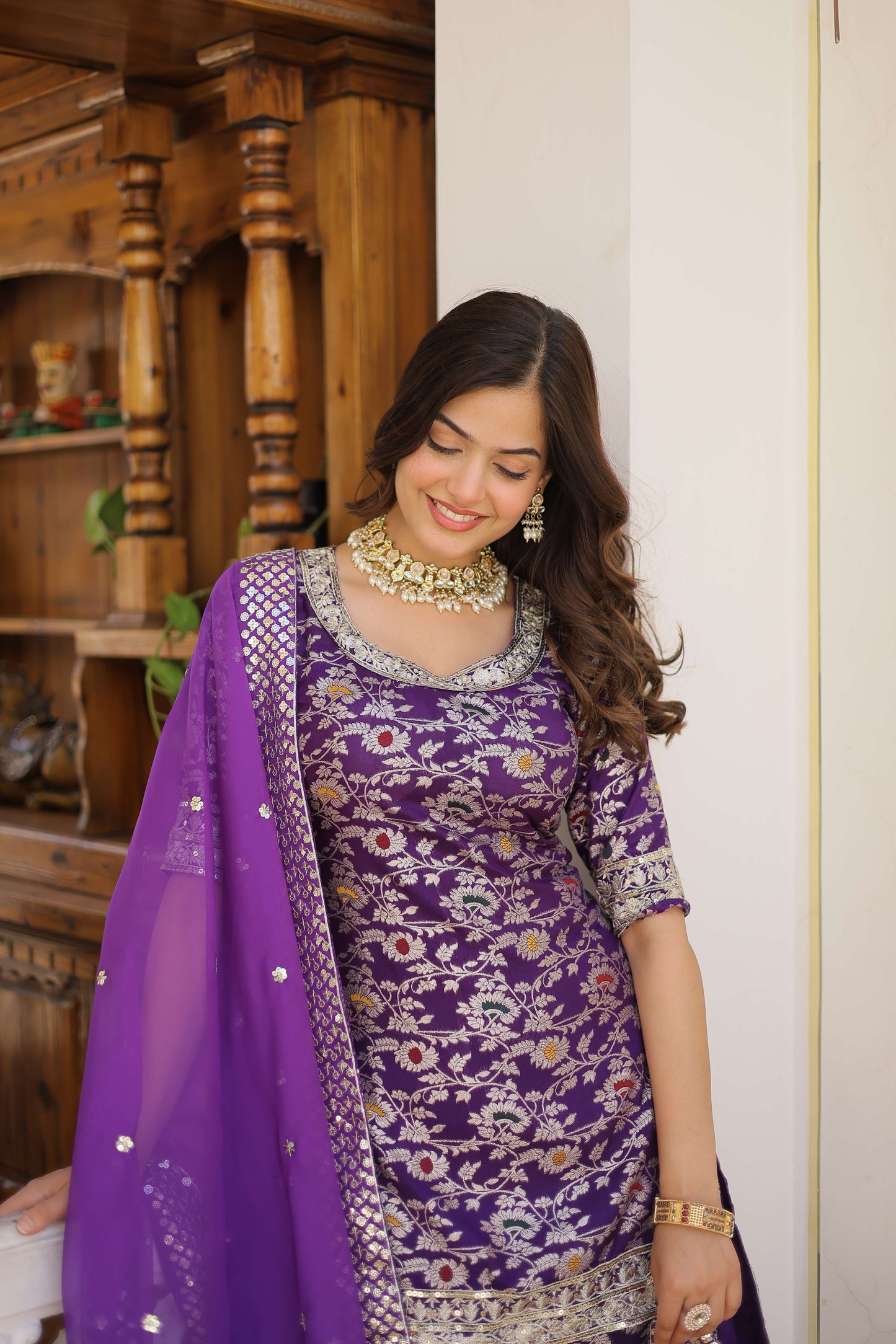 Purple Faux Blooming Sequins Embroidered Sharara Set with Matching Dupatta  Festive & Party Wear 2024