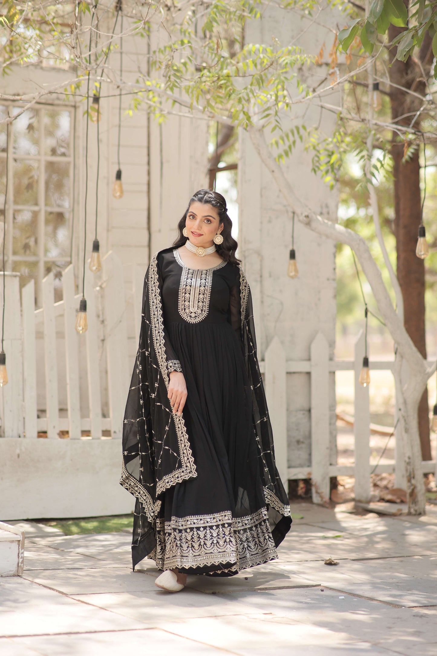 Black Faux Blooming Sequins Embroidered Gown with Matching Dupatta  Festive & Party Wear 2024