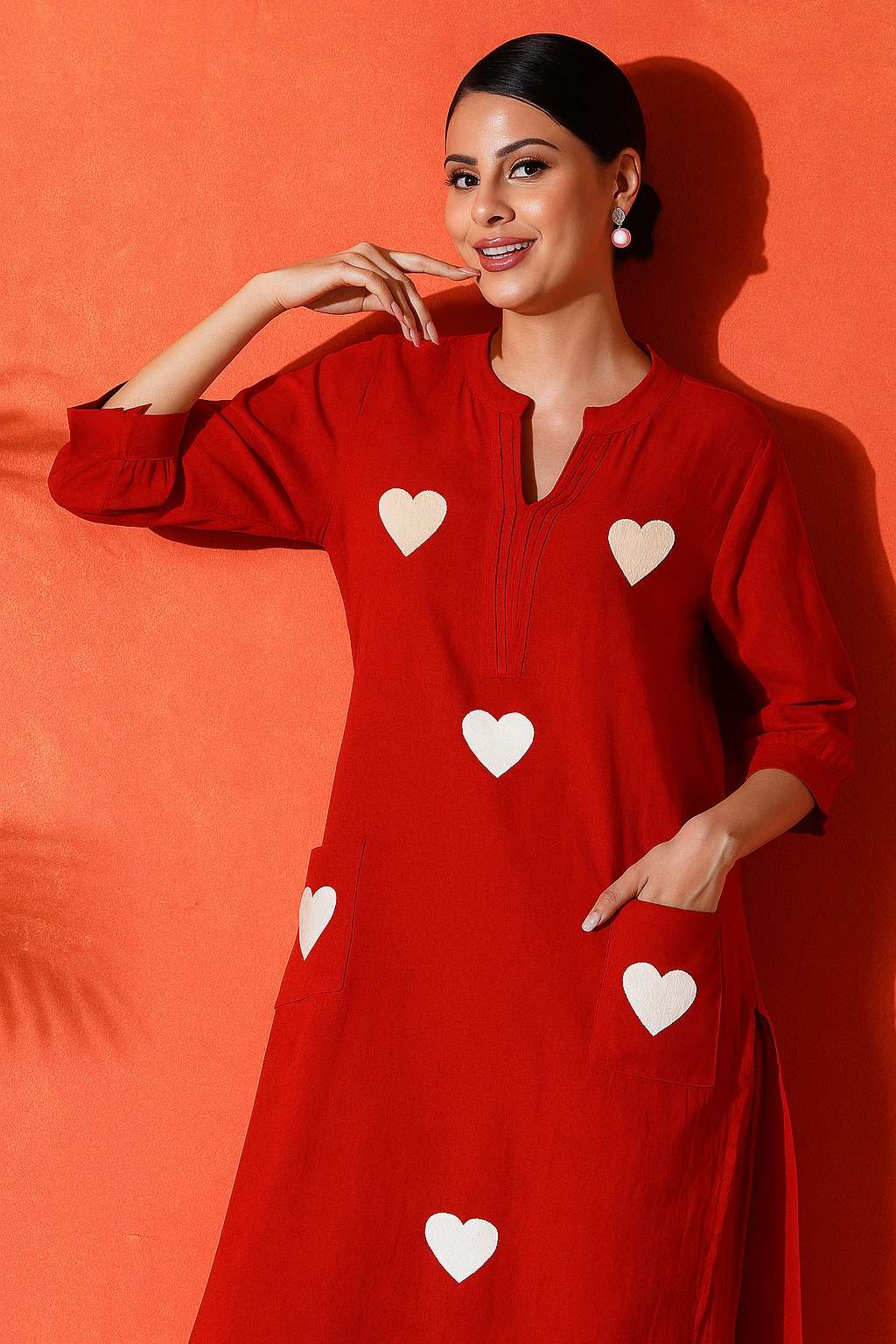 Women's Cotton Embroidered Straight Kurti With Pant Set