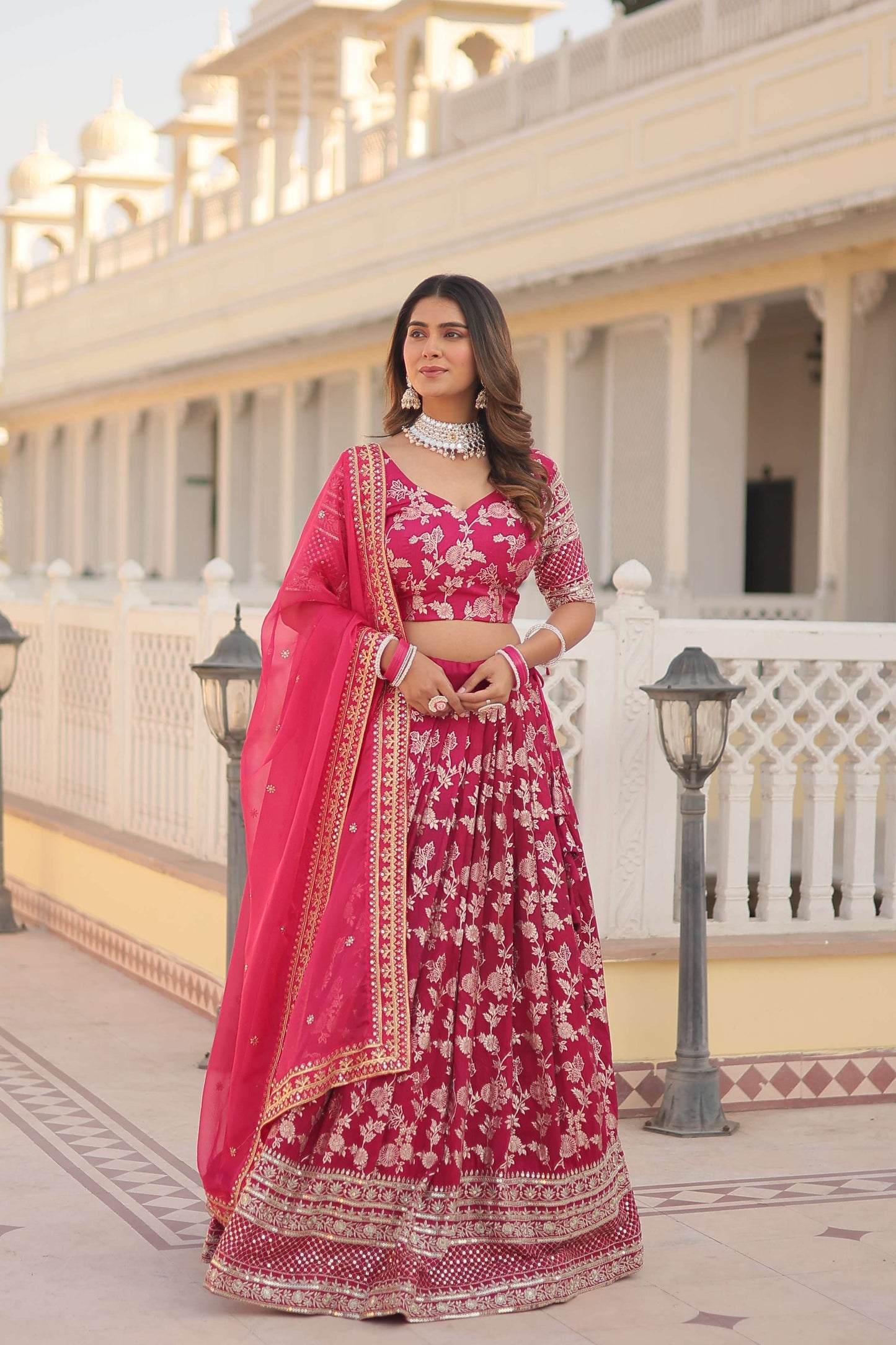 Designer Pure Viscose Jacquard Embroidered Lehenga Choli with Dupatta ?