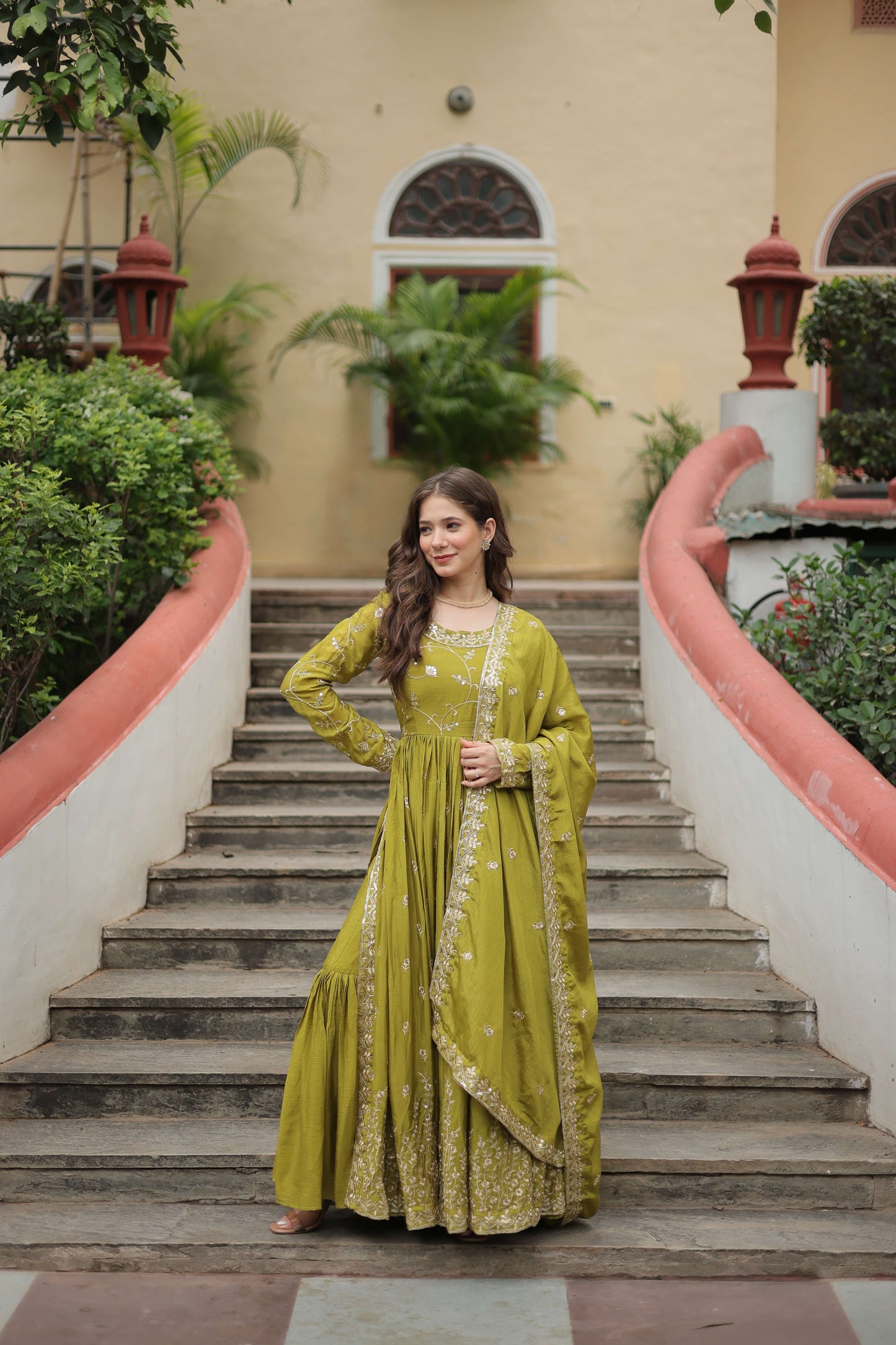 Pista Premium Chinon Sequins Embroidered Kurti with Sharara & Dupatta Set