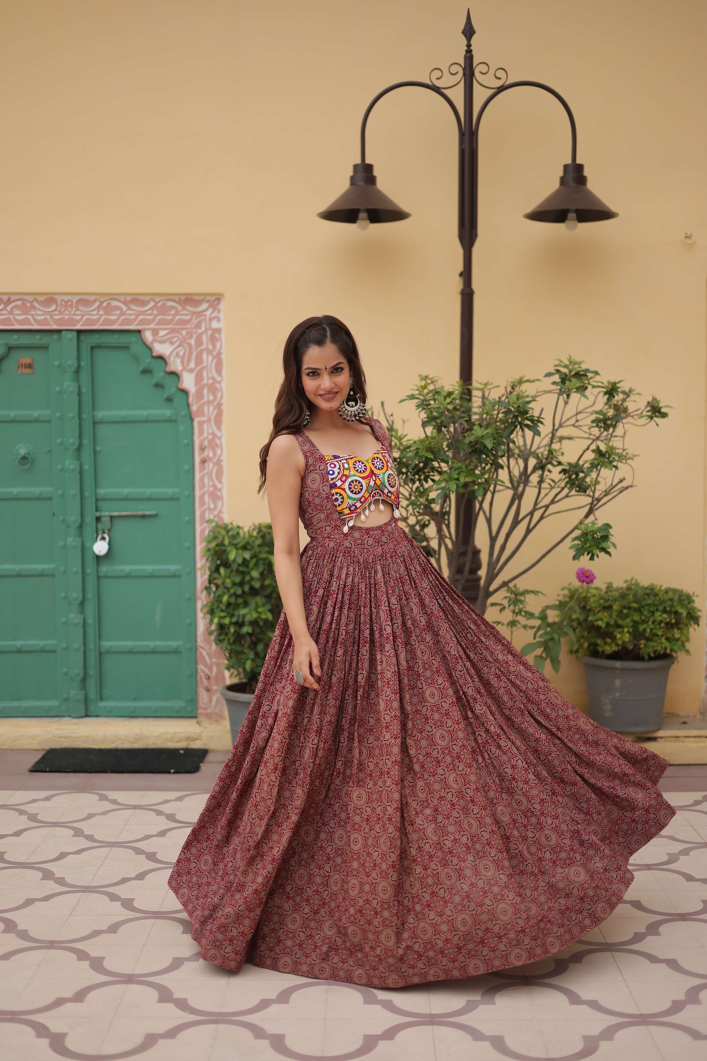 Maroon Faux Georgette Designer Gown  Fully Flared Elegant Party & Wedding Set