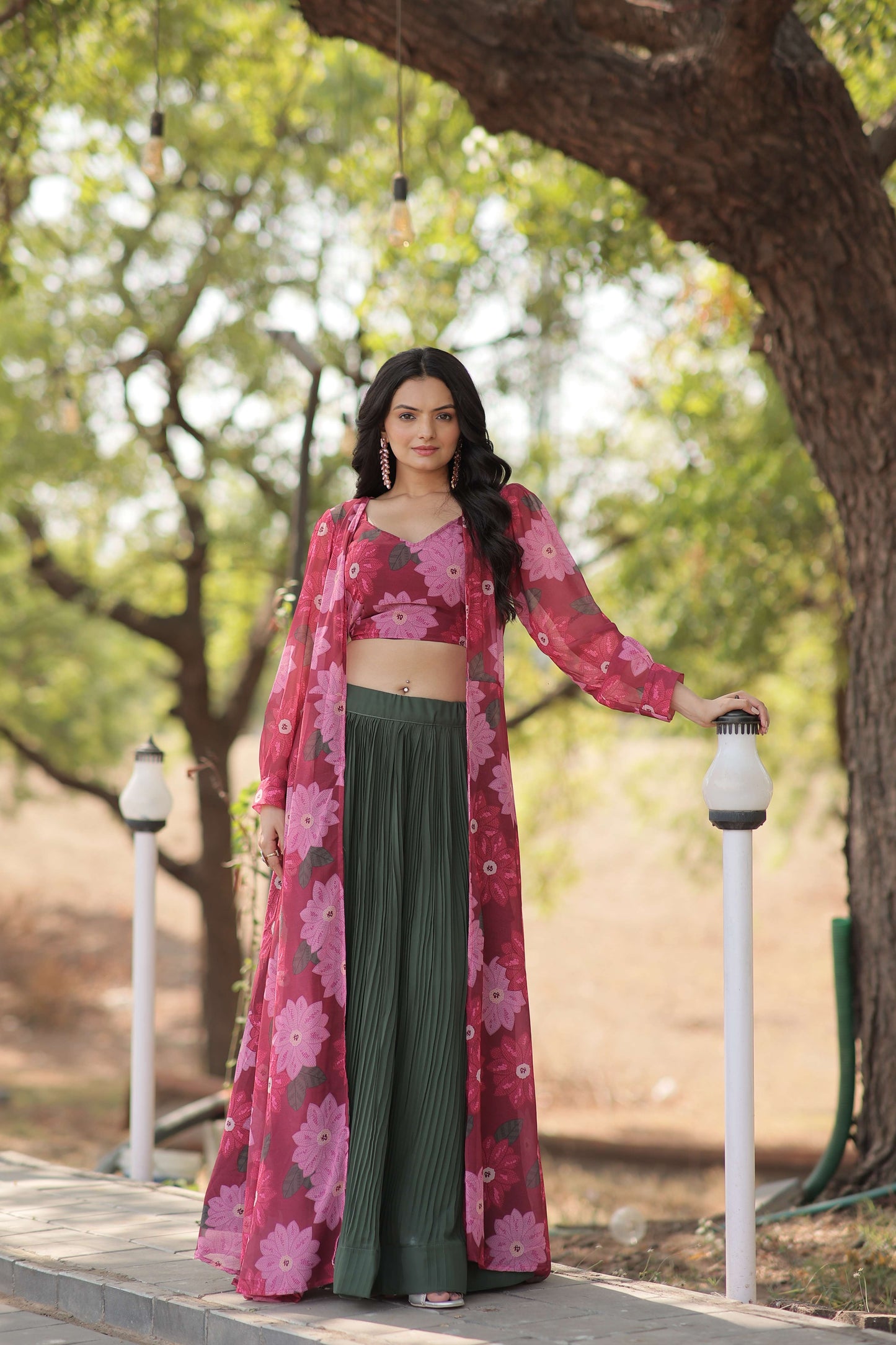Faux Georgette Lehenga Choli with Digital Flower Print Shrug
