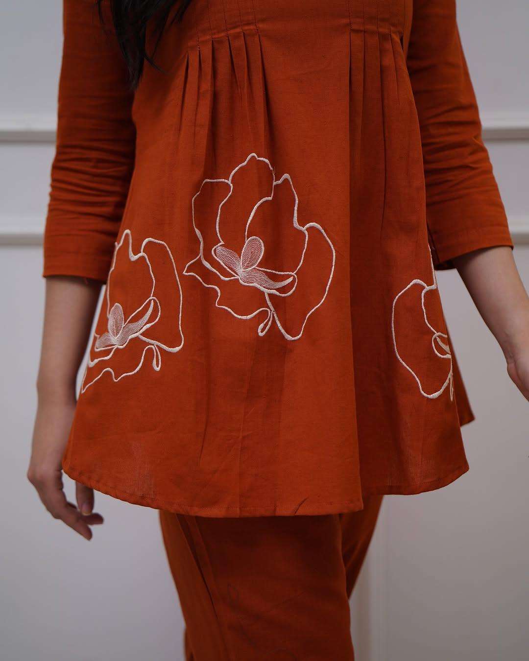 Women's Cotton Embroidered Co-ord Set 2 Piece Top Bottom Set