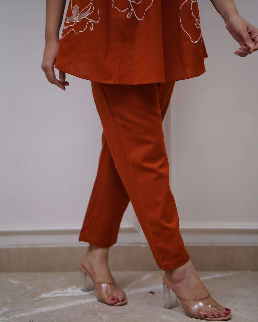 Women's Cotton Embroidered Co-ord Set 2 Piece Top Bottom Set