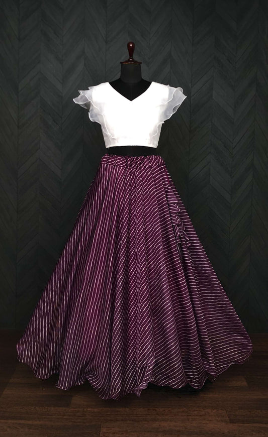 Premium Designer Leheriya Digital Printed Organza Lehenga Choli Set