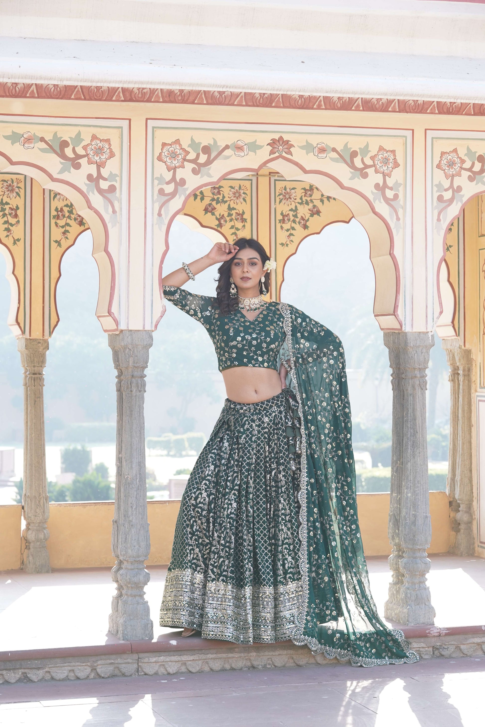 Designer Pure Viscose Jacquard Lehenga Choli with Sequins Dupatta 
