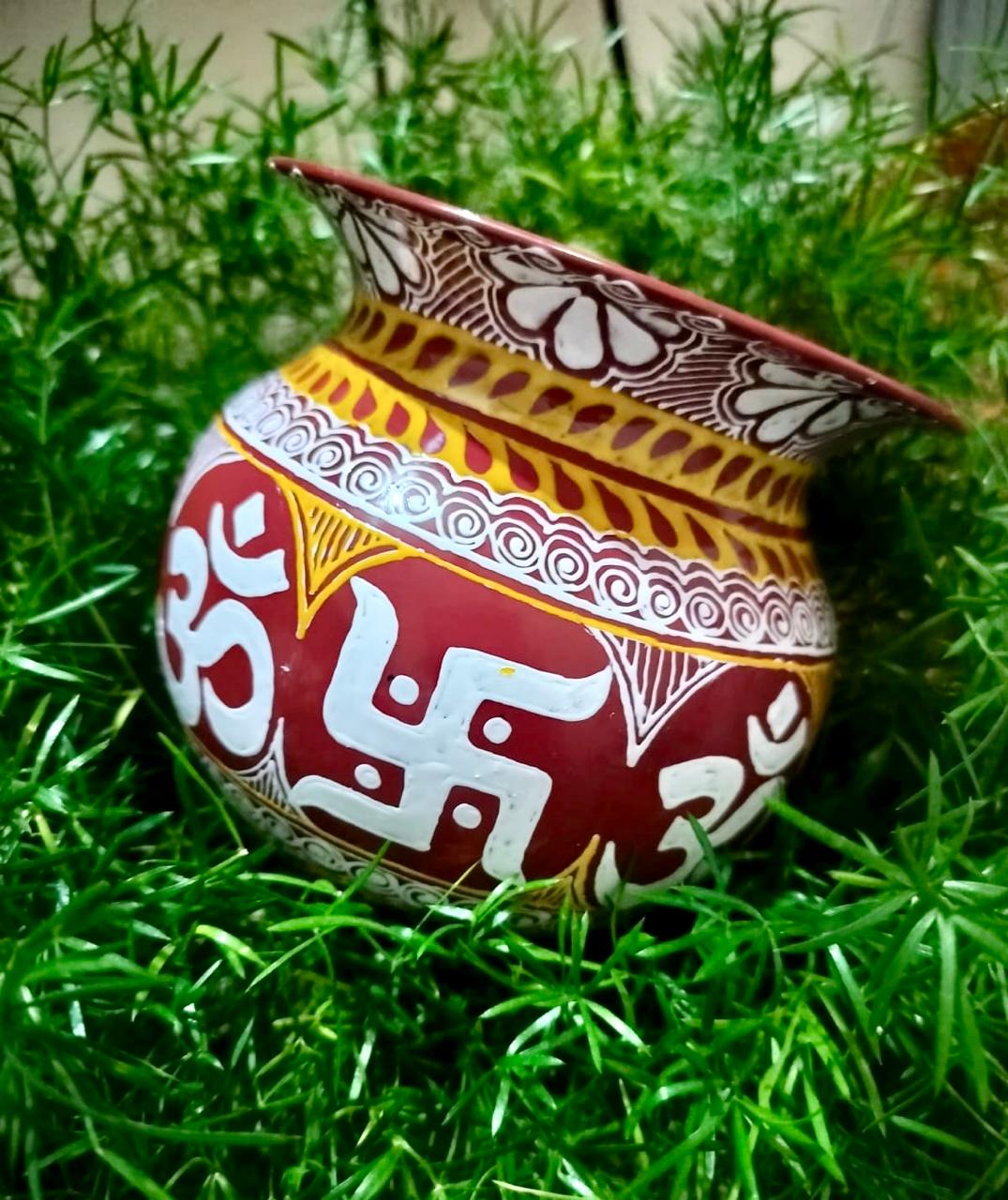 Handcrafted Aipan Art Stainless Steel Utensil Set | Traditional Kumaoni Folk Art | Made in Uttarakhand