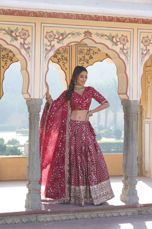 Designer Pure Viscose Jacquard Lehenga Choli with Sequins Dupatta