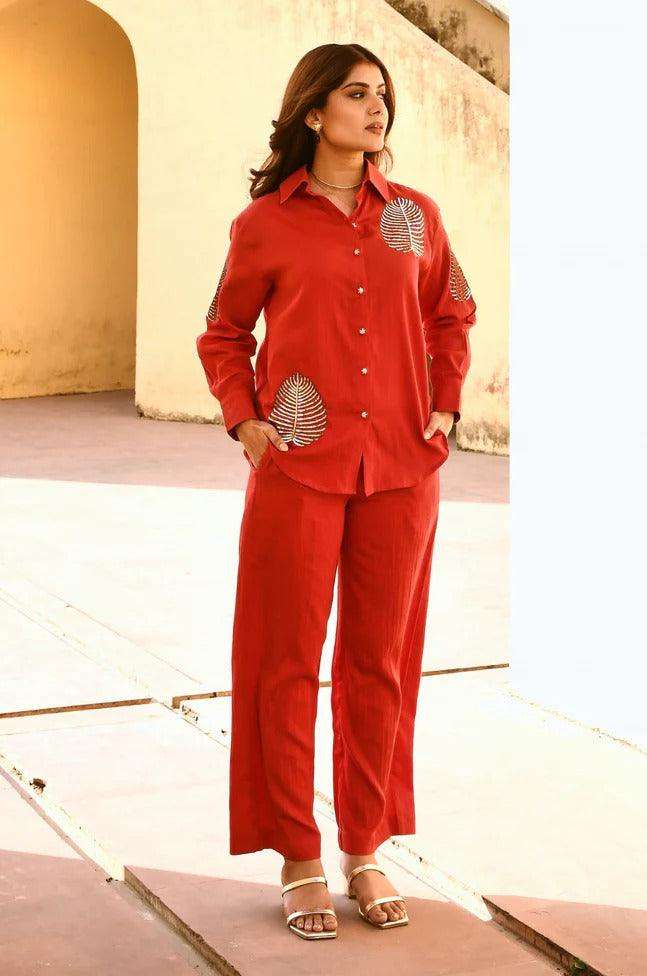 Women's Cotton Tunic & Straight Office Wear Collar-Neck Full Sleeves Suit Trouser and Top Set for Women Western Cord Set