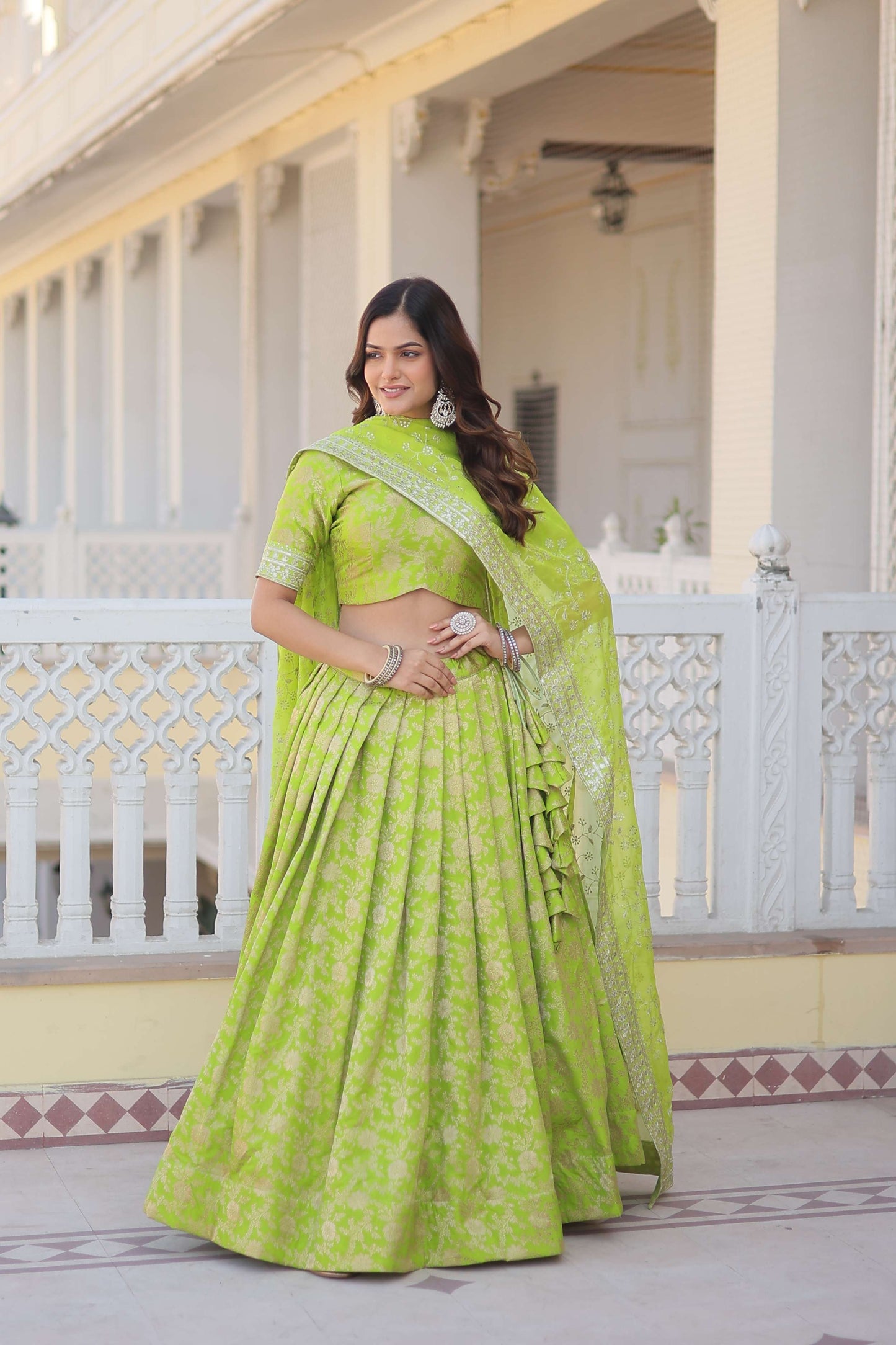 Designer Dyable Viscose Jacquard Lehenga Choli with Sequins Dupatta