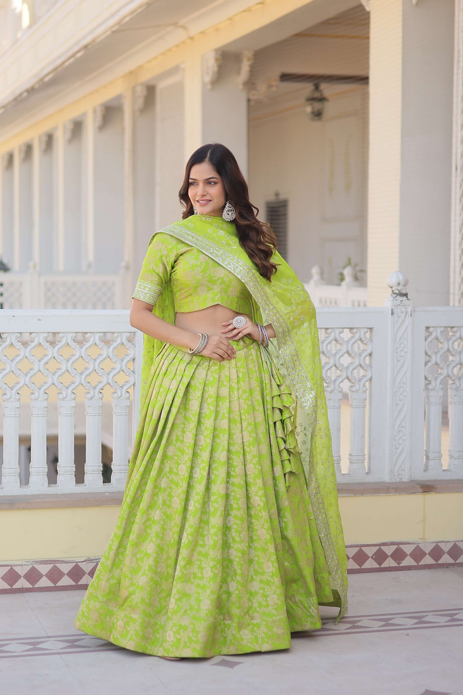 Designer Dyable Viscose Jacquard Lehenga Choli with Sequins Dupatta