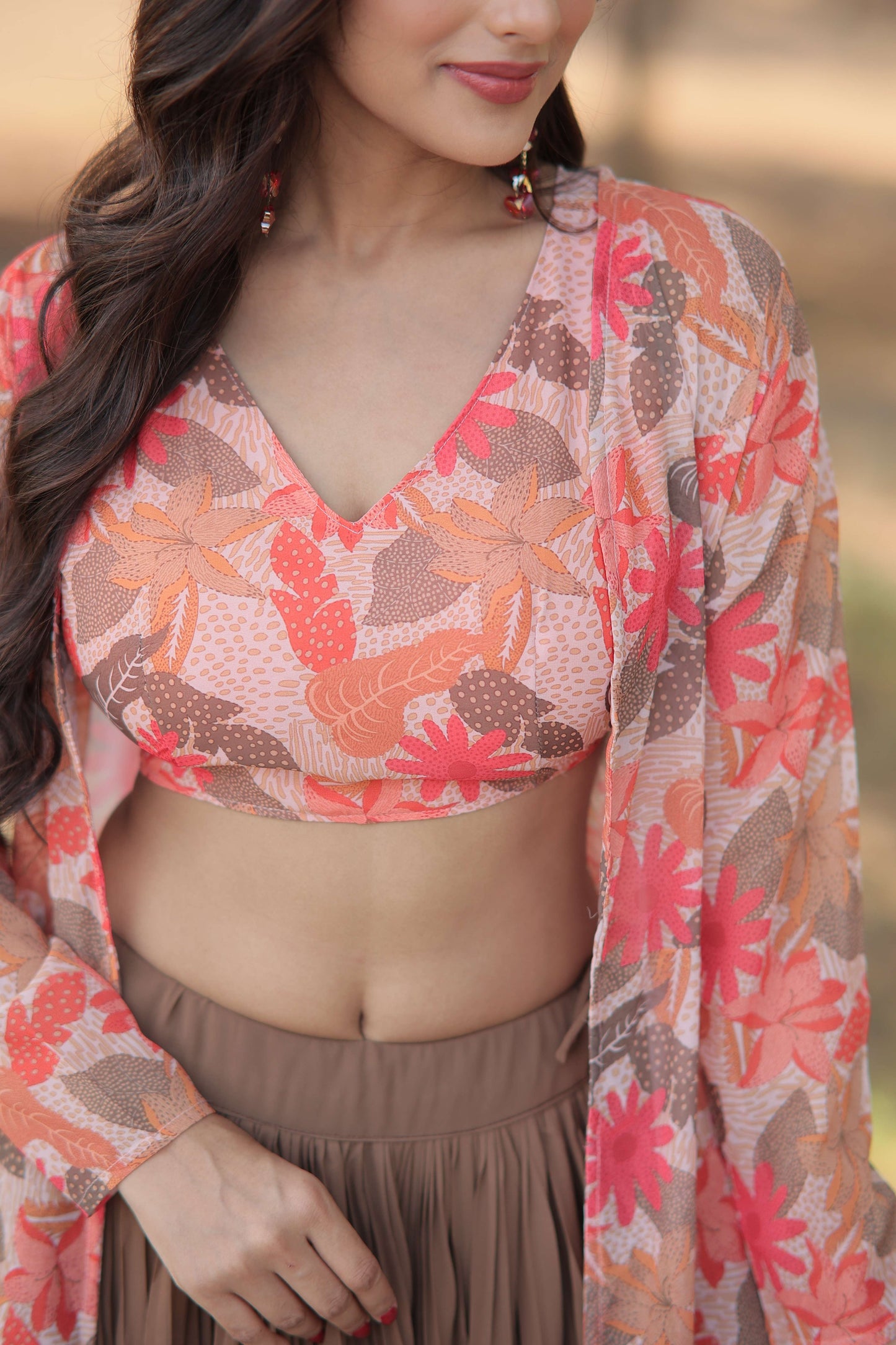 Faux Georgette Lehenga Choli with Digital Flower Print Shrug