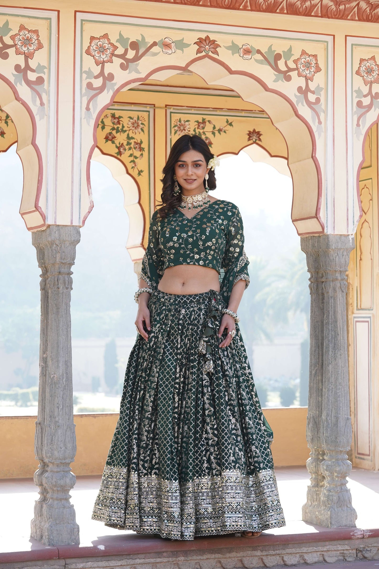 Designer Pure Viscose Jacquard Lehenga Choli with Sequins Dupatta 