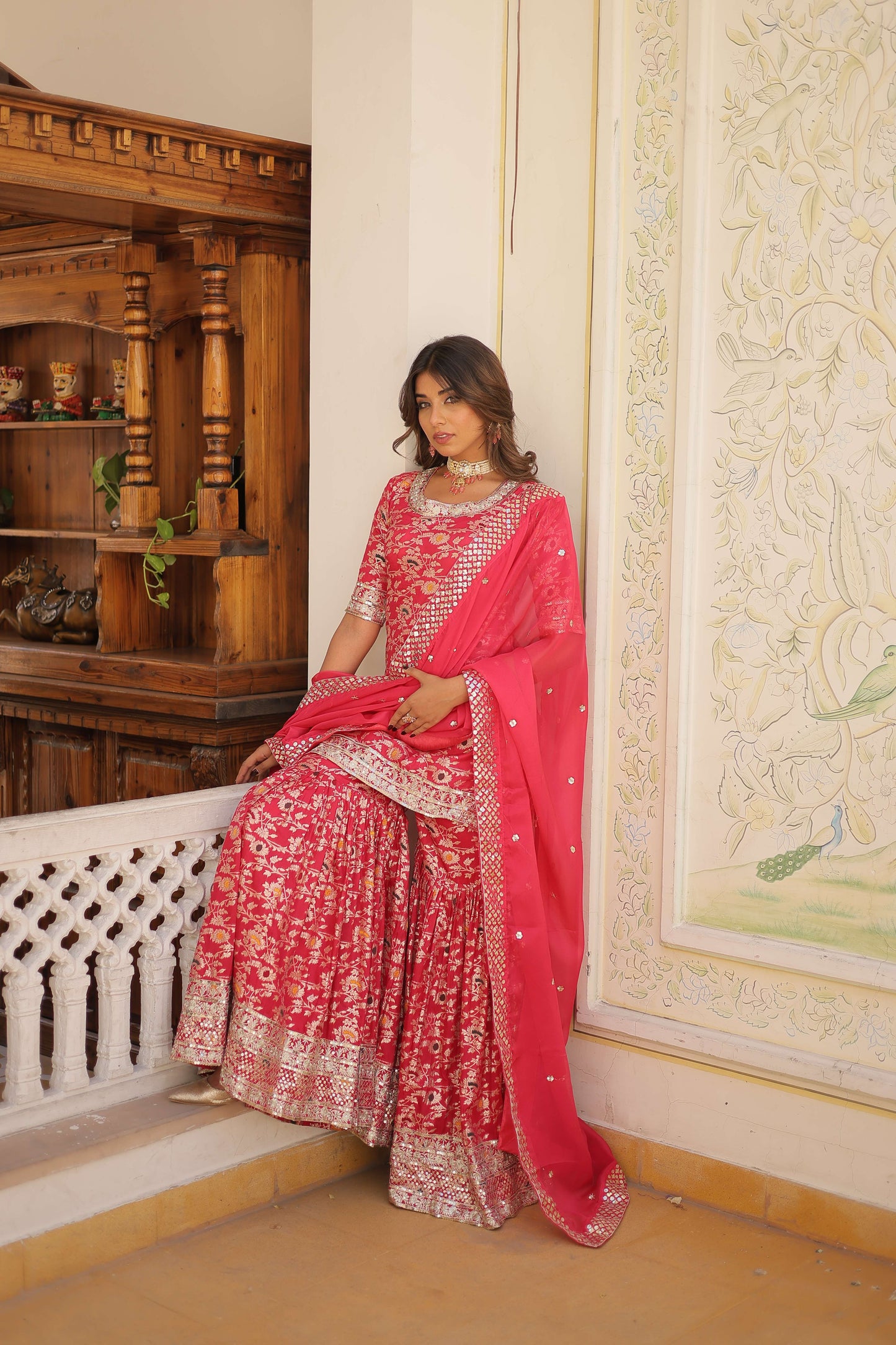 Pink Faux Blooming Sequins Embroidered Sharara Set with Matching Dupatta  Festive & Party Wear 2024
