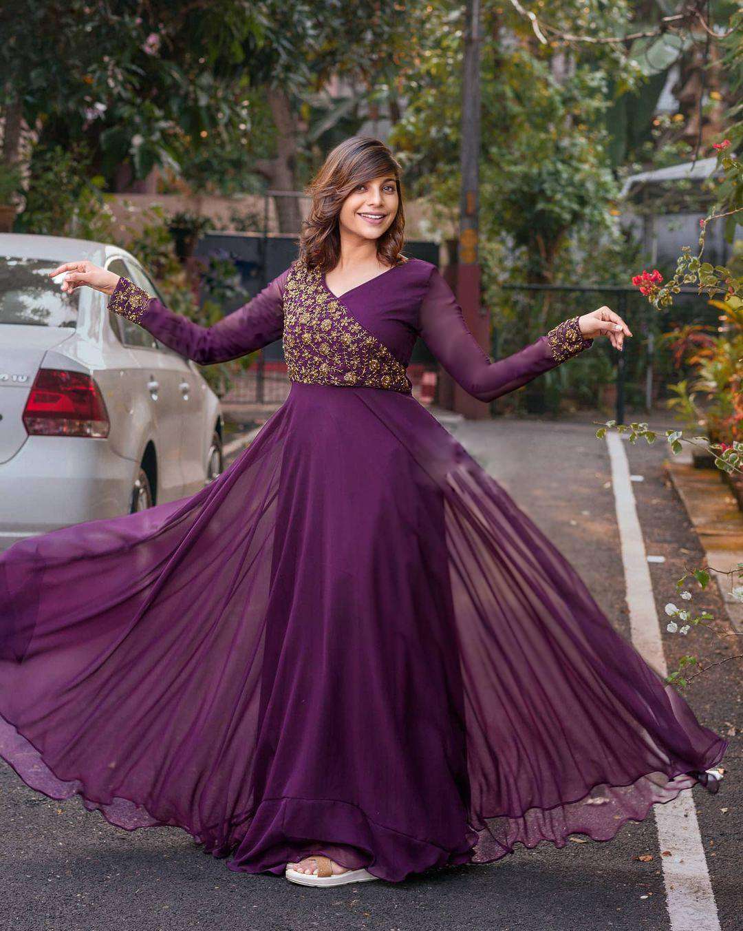 Purple Elegant Faux Blooming Designer Gown with Rich Embroidery  Premium Ready-to-Wear Dress