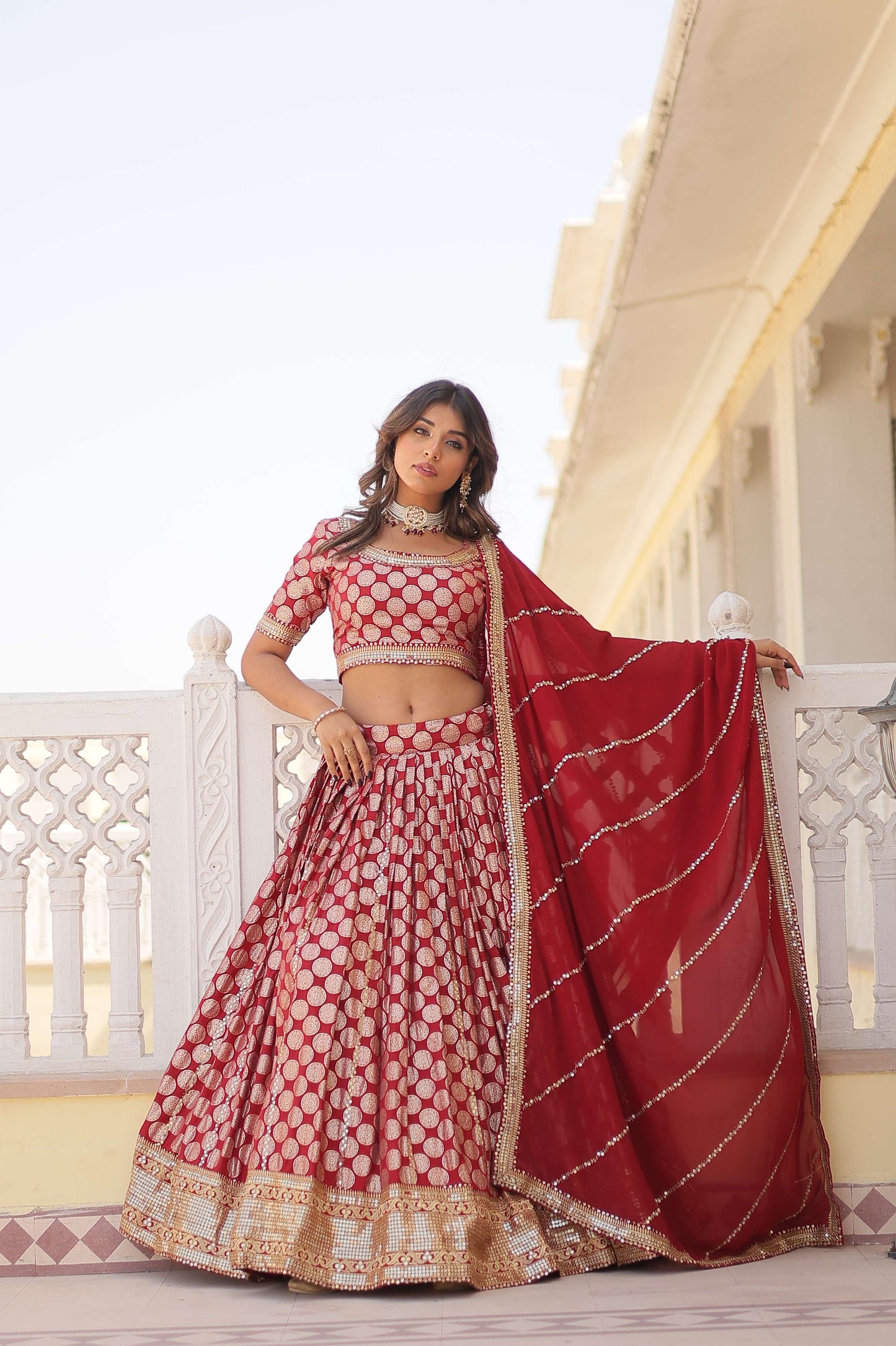 Designer Dyable Viscose Jacquard Lehenga Choli with Sequins Dupatta