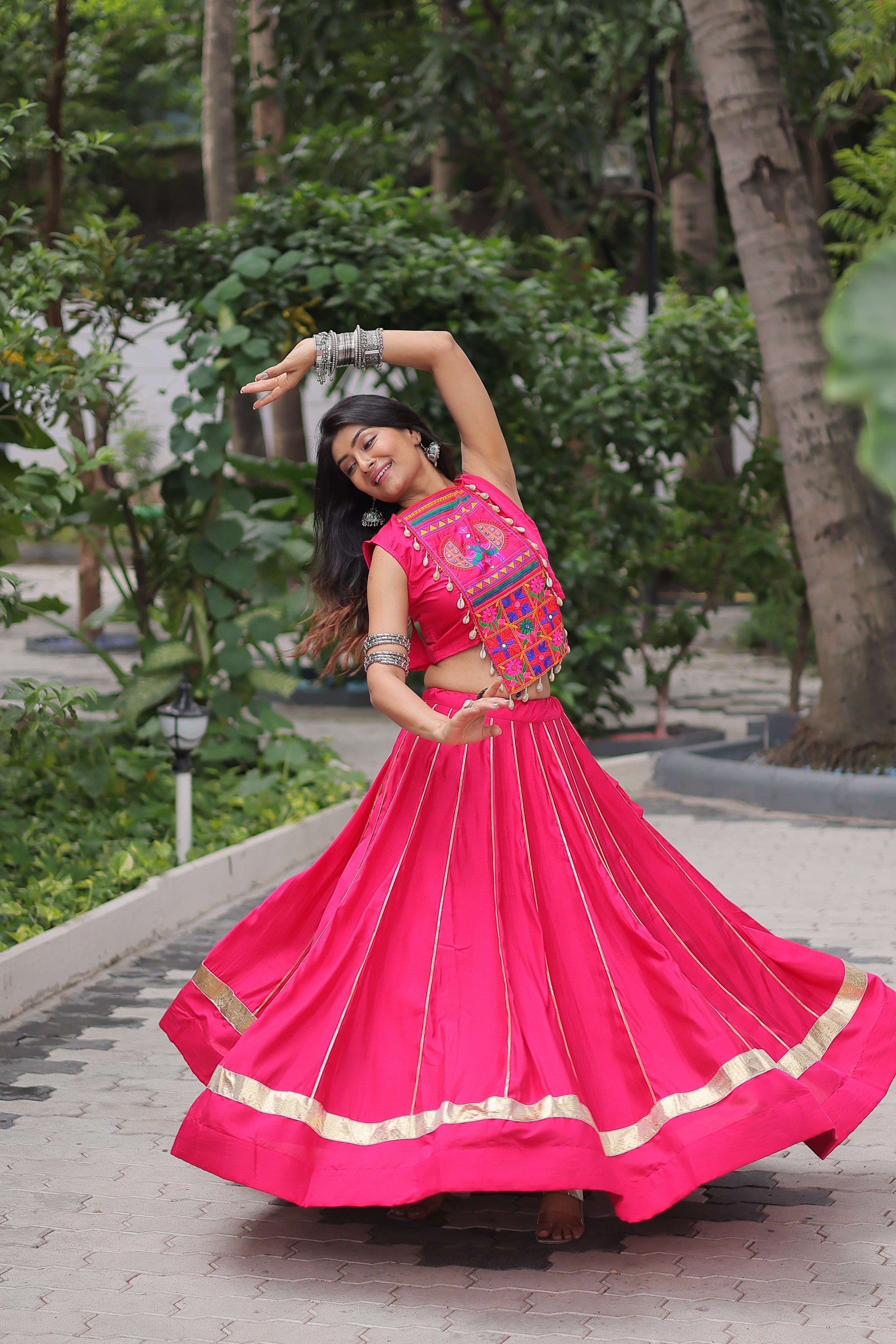 Roman Fabric Mirror & Gota-Patti Navratri Lehenga Choli Set