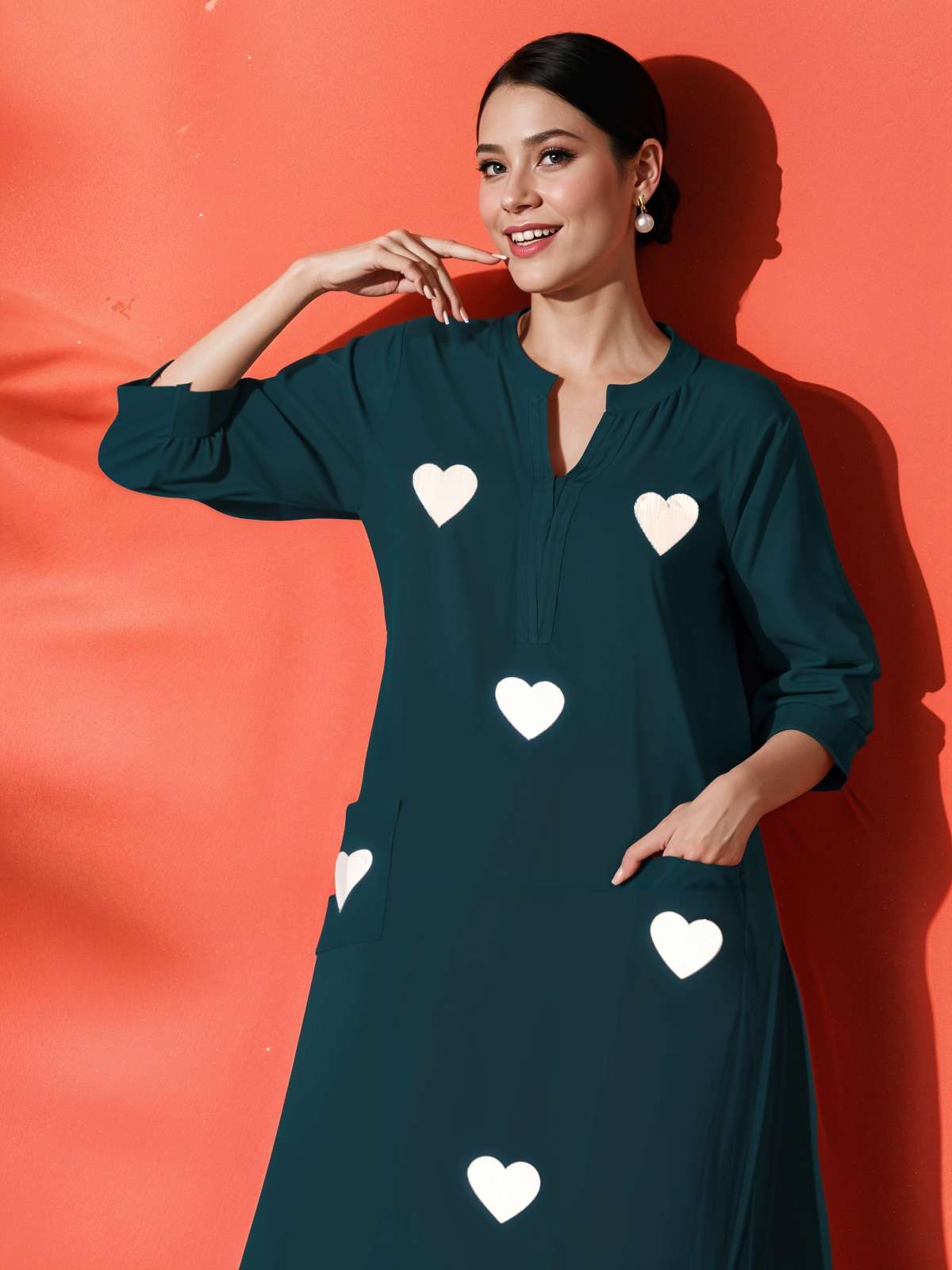 Women's Cotton Embroidered Straight Kurti With Pant Set