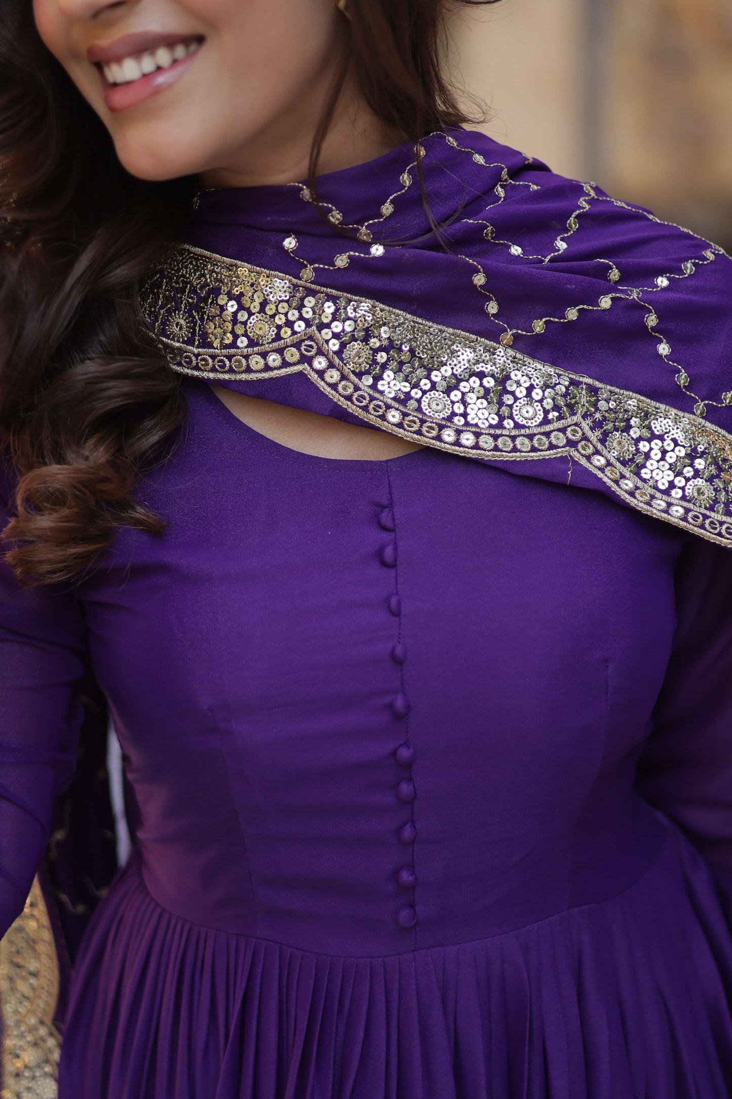 Jambli Star Georgette Fully Flared Gown with Sequins Embroidered Dupatta