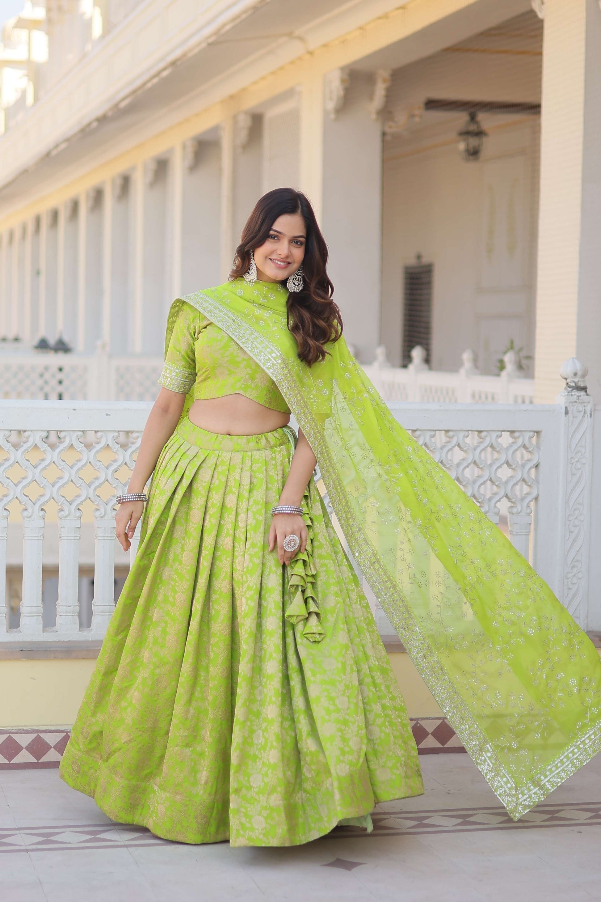 Designer Dyable Viscose Jacquard Lehenga Choli with Sequins Dupatta