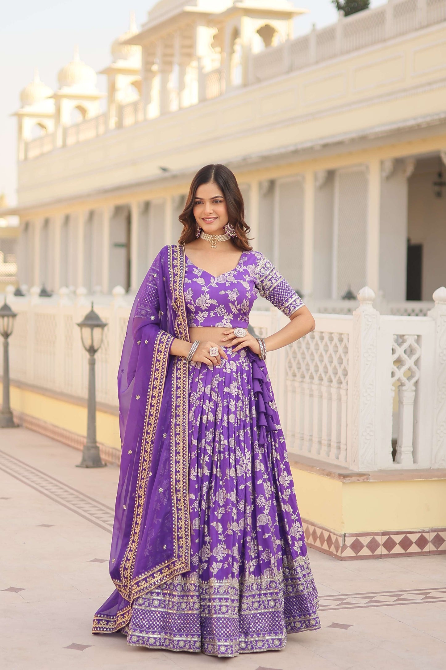 Designer Pure Viscose Jacquard Embroidered Lehenga Choli with Dupatta ?