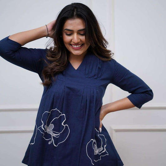 Women's Cotton Embroidered Co-ord Set 2 Piece Top Bottom Set