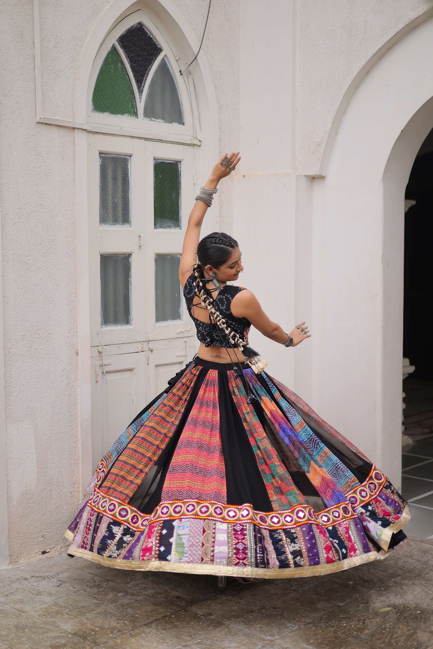 Georgette Printed Navratri Lehenga Choli Set with Sleeveless Top