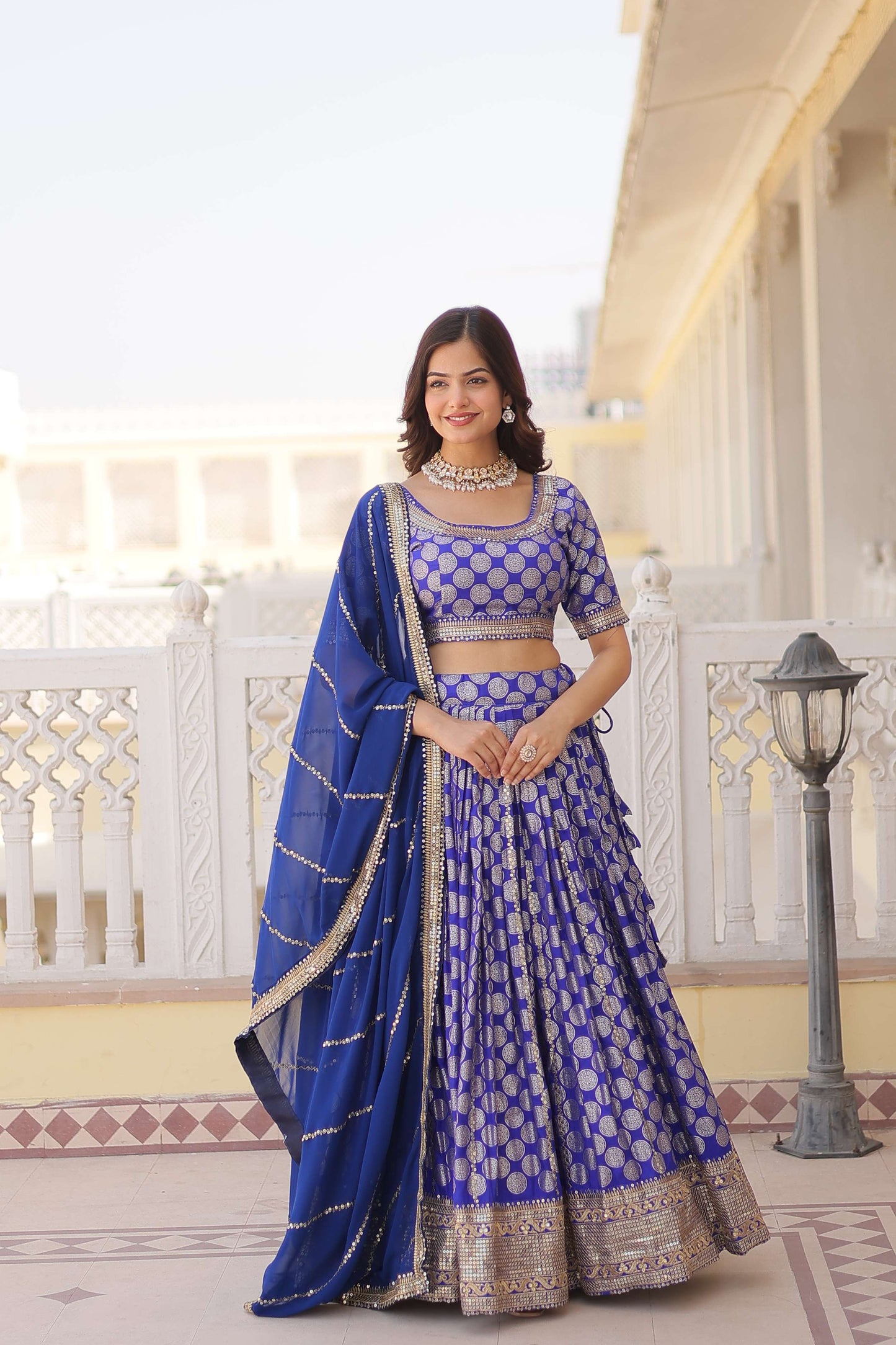 Designer Dyable Viscose Jacquard Lehenga Choli with Sequins Dupatta