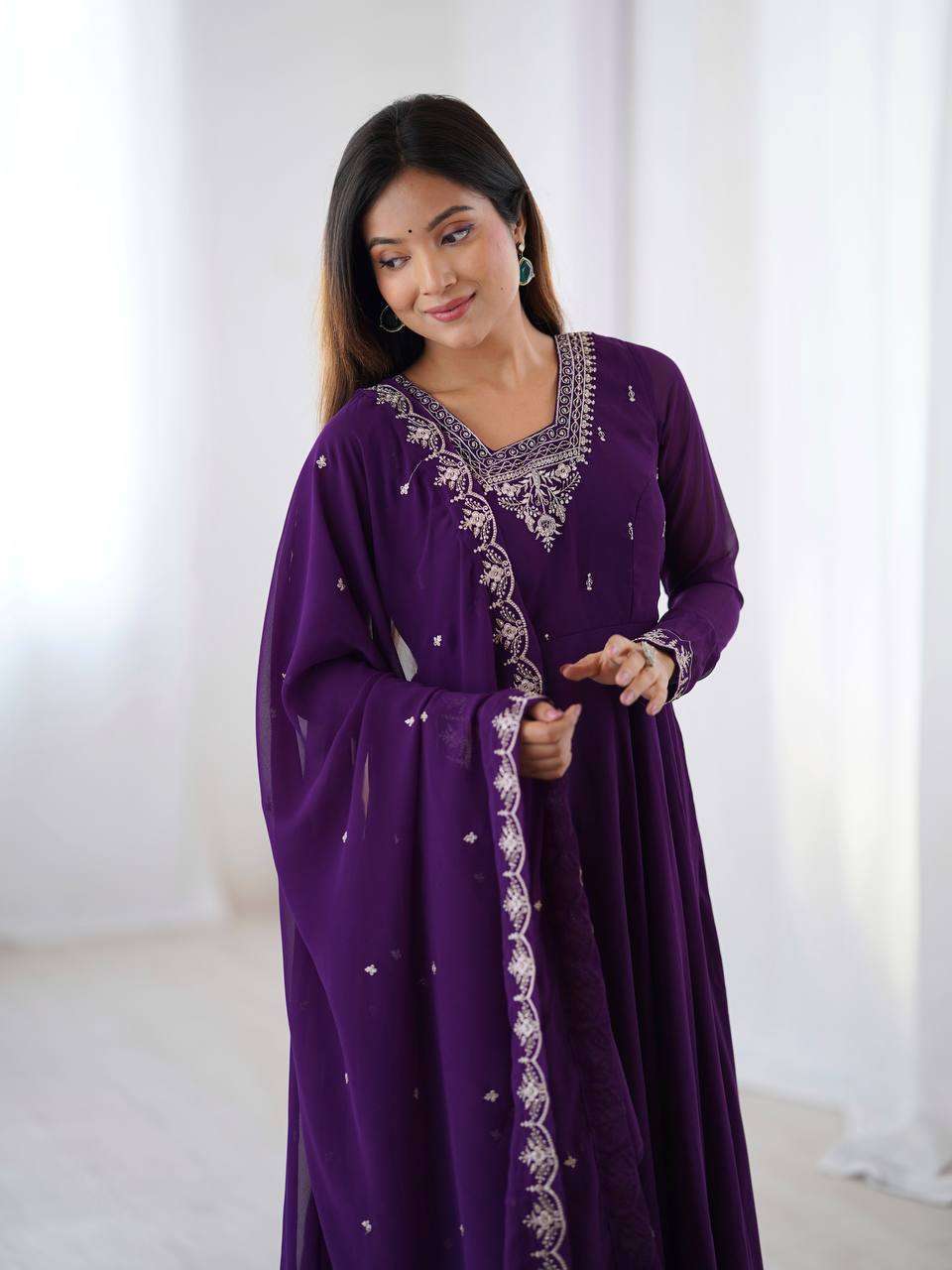 Womens Fox Georgette Anarkali Kurti with Pant & Dupatta Set