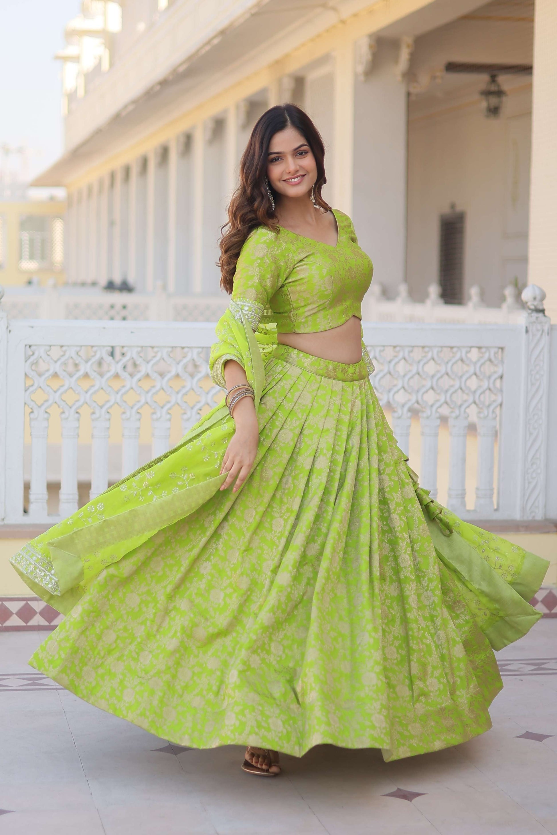 Designer Dyable Viscose Jacquard Lehenga Choli with Sequins Dupatta