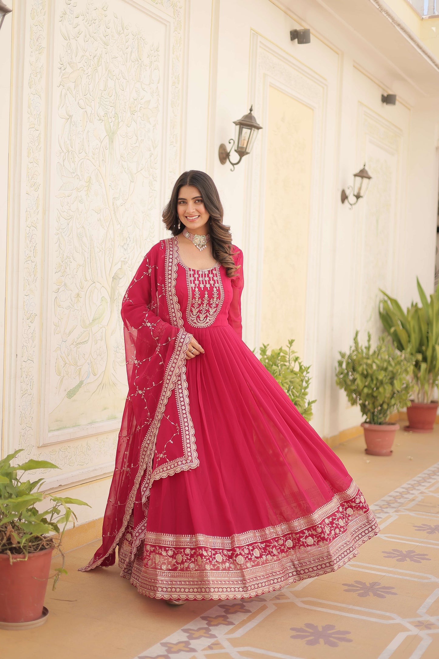 Pink Faux Blooming Sequins Embroidered Gown with Matching Dupatta  Festive & Party Wear 2024