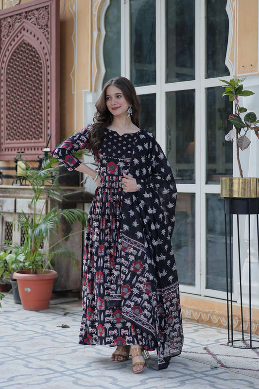Black Premium Pure Cotton Kurti with Pant & Dupatta Set – 3 Piece Ethnic Wear