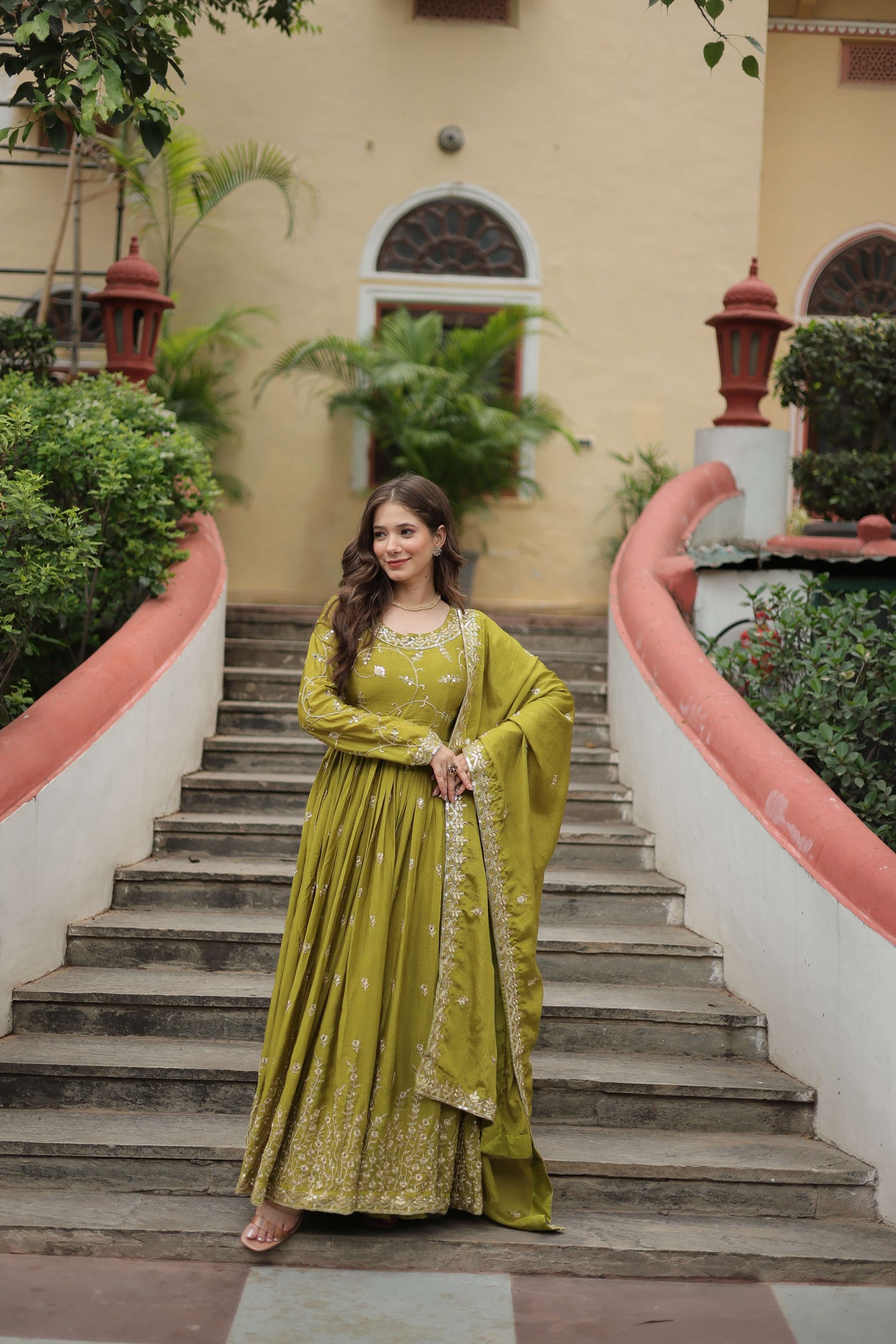 Pista Premium Chinon Sequins Embroidered Kurti with Sharara & Dupatta Set