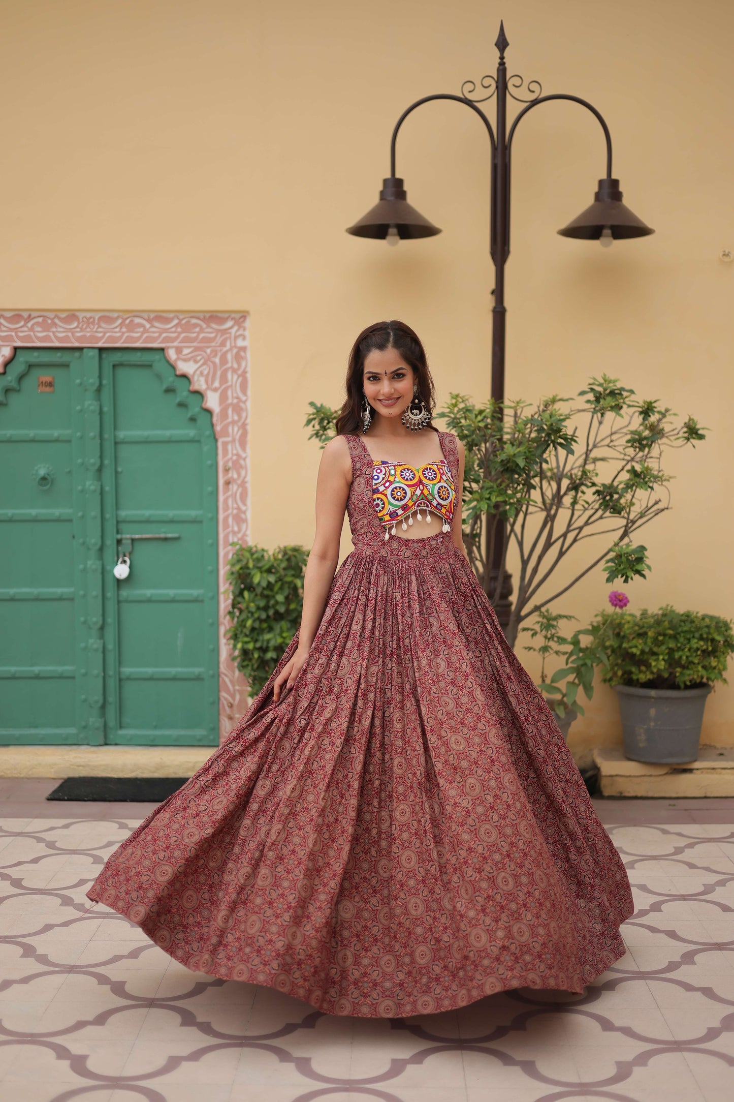 Maroon Faux Georgette Designer Gown  Fully Flared Elegant Party & Wedding Set