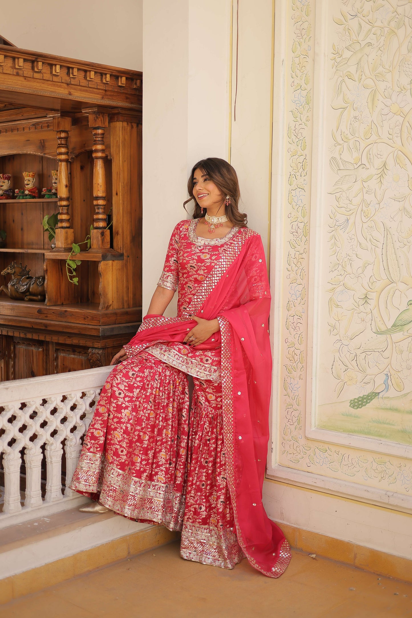 Pink Faux Blooming Sequins Embroidered Sharara Set with Matching Dupatta  Festive & Party Wear 2024