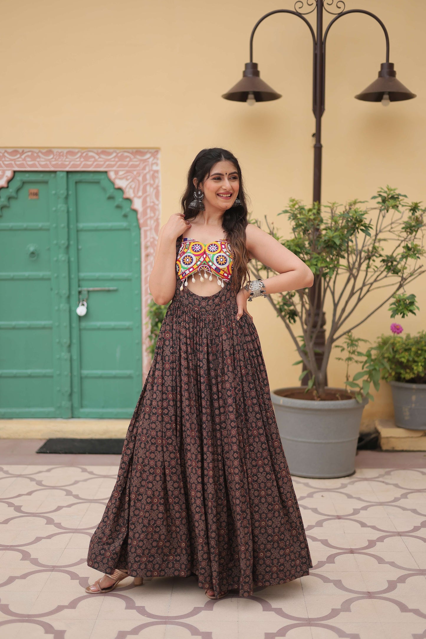 Black Faux Georgette Designer Gown  Fully Flared Elegant Party & Wedding Set
