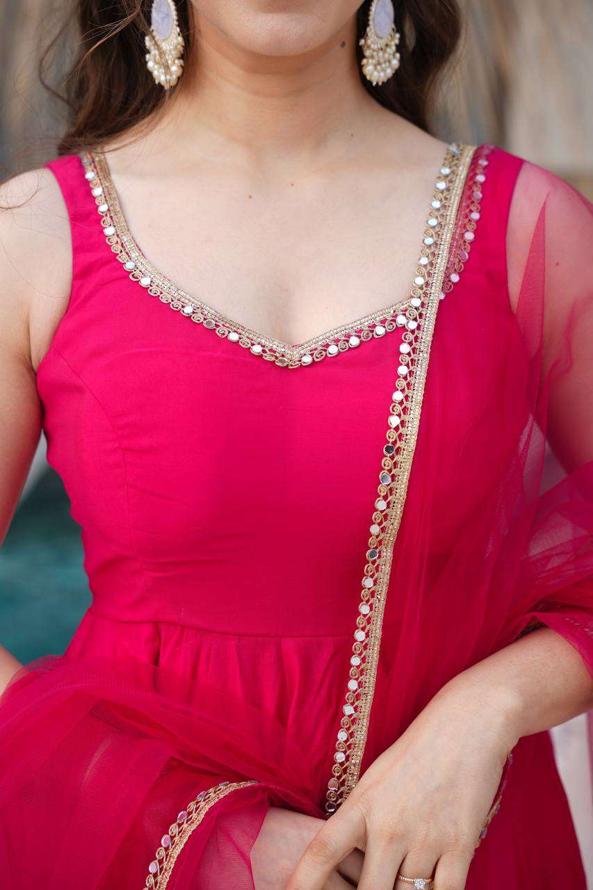 Womens Pure Romansilk Chanderi Anarkali Kurti with Pant & Dupatta Set