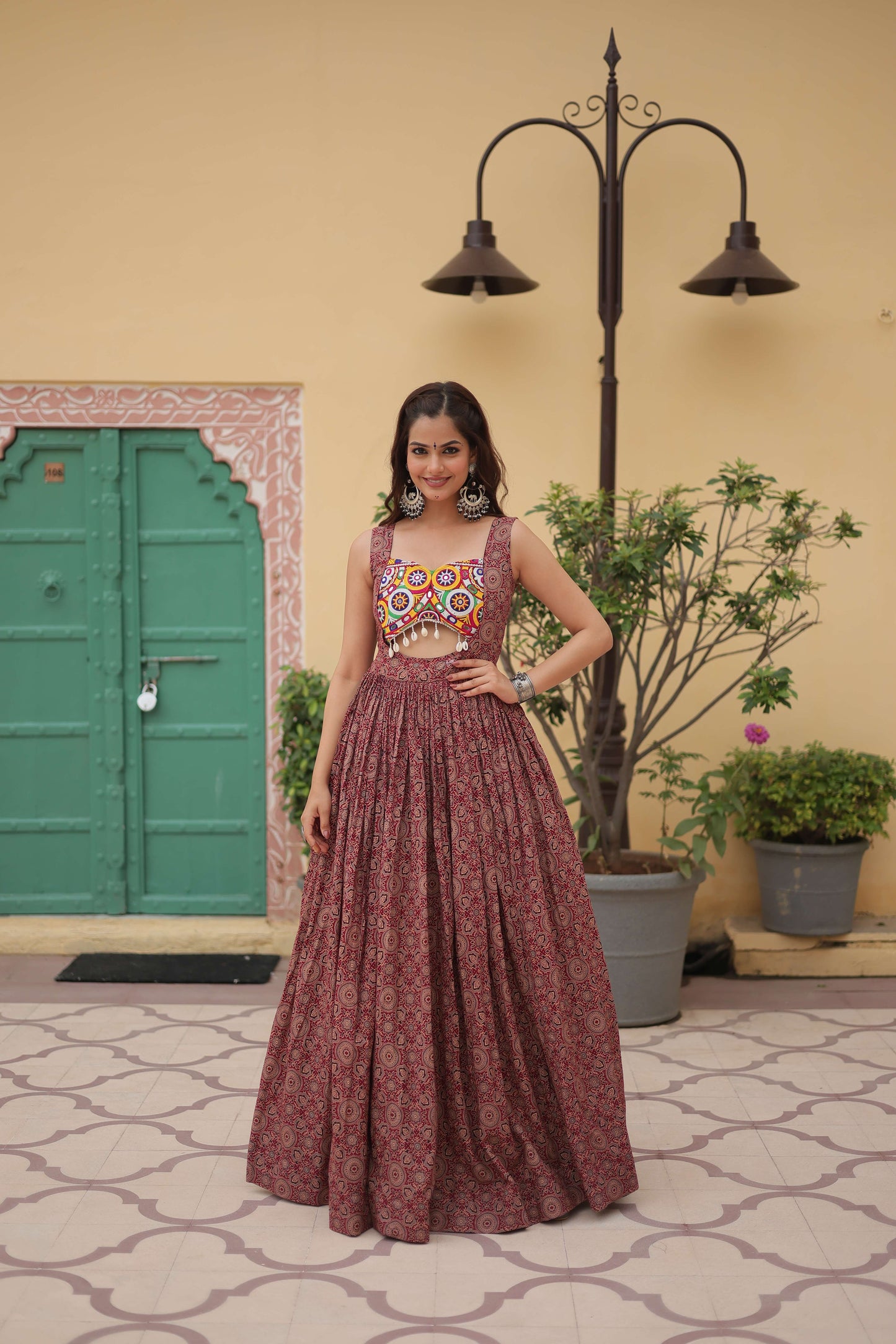 Maroon Faux Georgette Designer Gown  Fully Flared Elegant Party & Wedding Set
