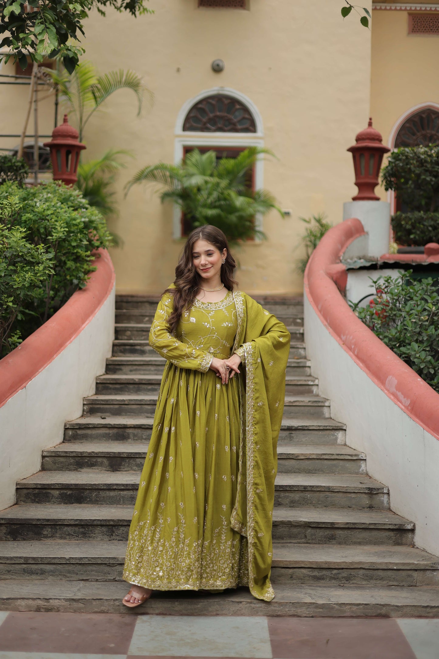 Pista Premium Chinon Sequins Embroidered Kurti with Sharara & Dupatta Set
