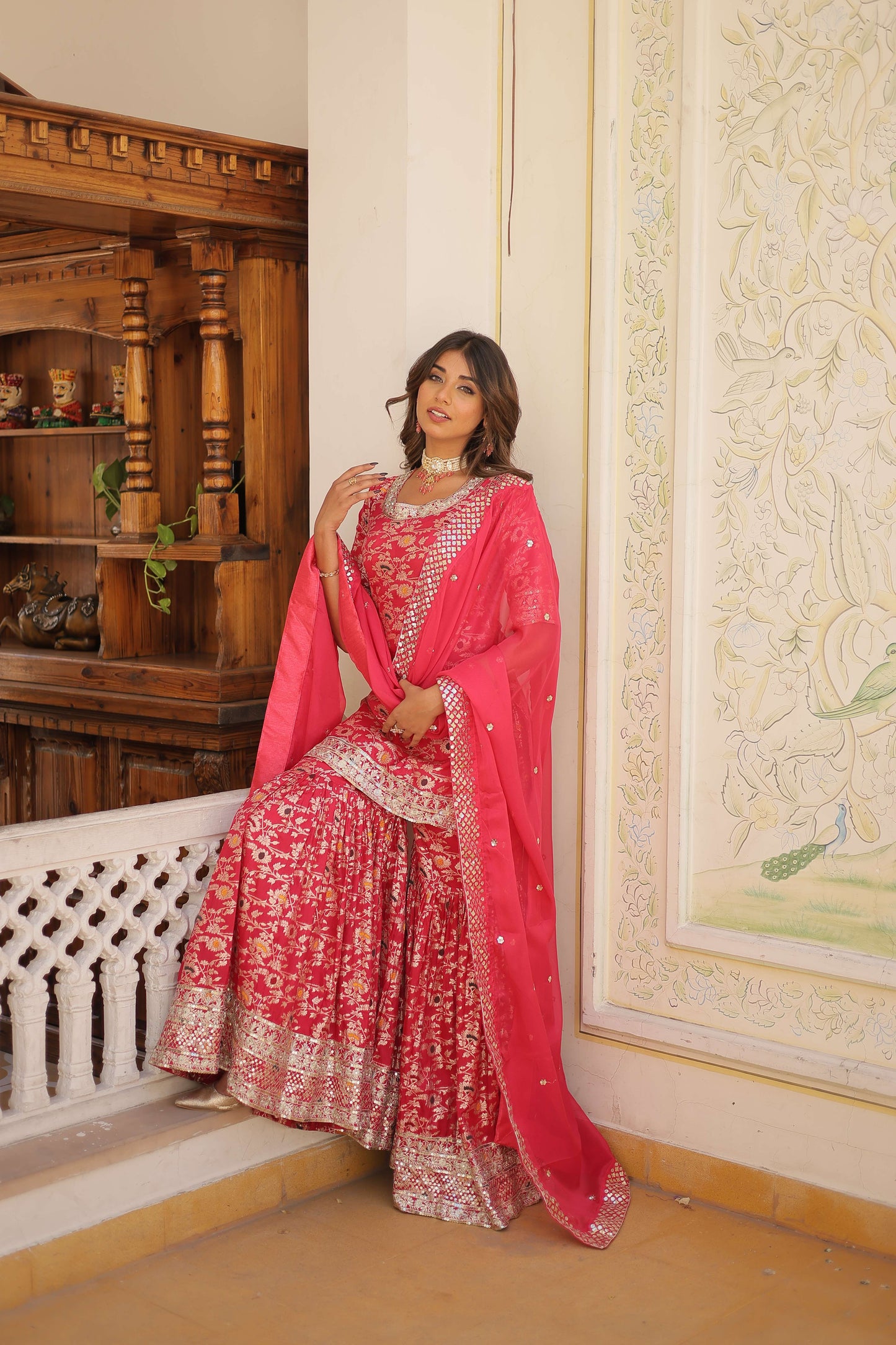 Pink Faux Blooming Sequins Embroidered Sharara Set with Matching Dupatta  Festive & Party Wear 2024