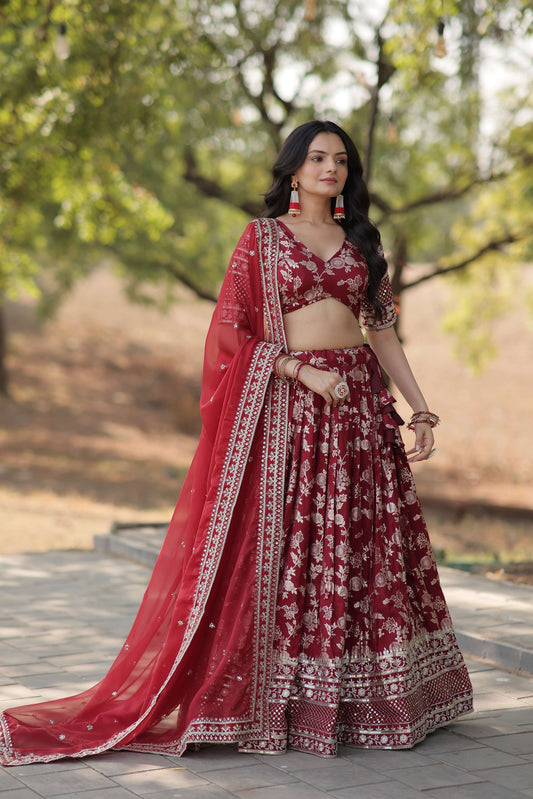 Designer Pure Viscose Jacquard Embroidered Lehenga Choli with Dupatta ?