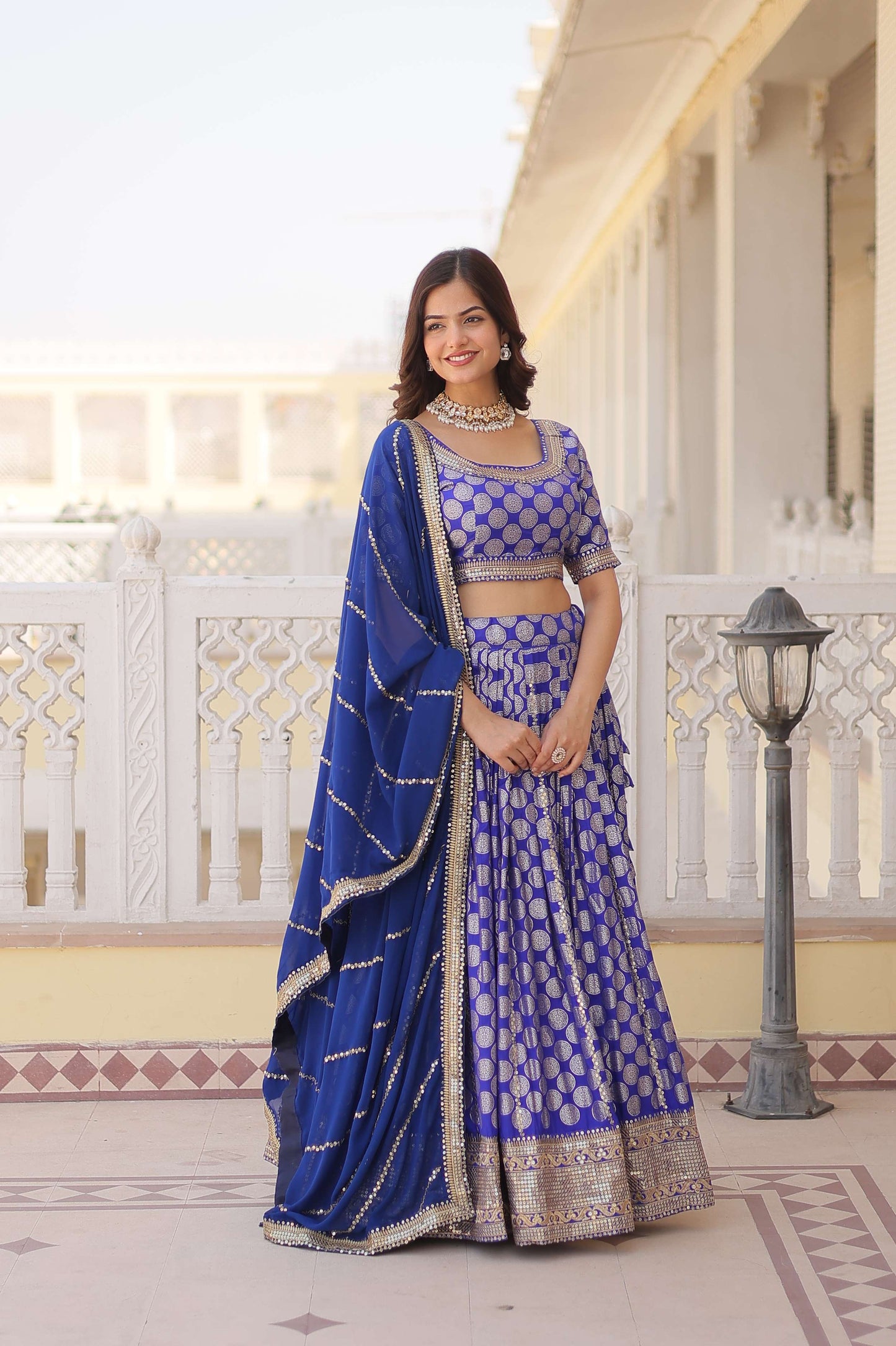 Designer Dyable Viscose Jacquard Lehenga Choli with Sequins Dupatta