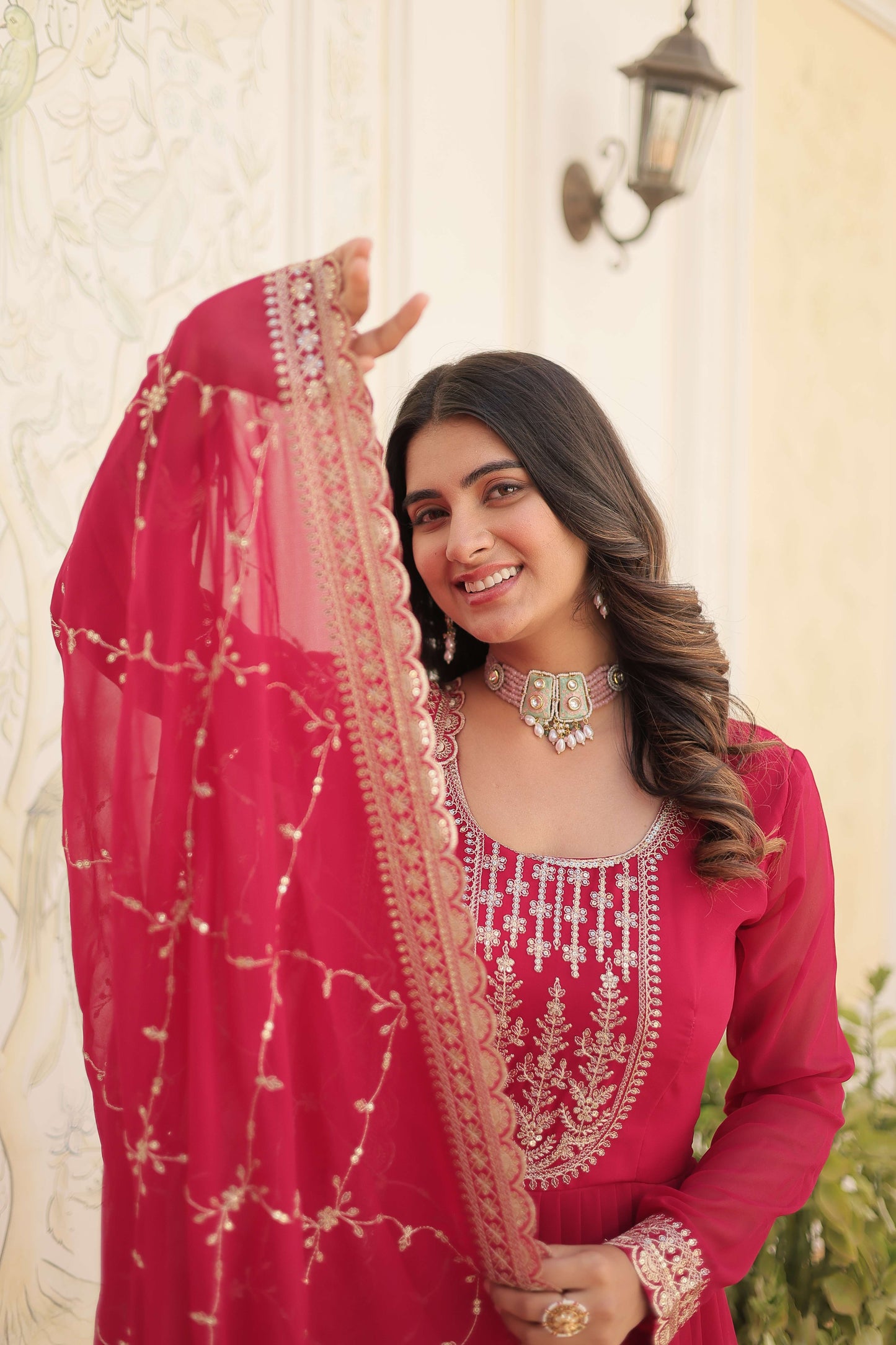 Pink Faux Blooming Sequins Embroidered Gown with Matching Dupatta  Festive & Party Wear 2024