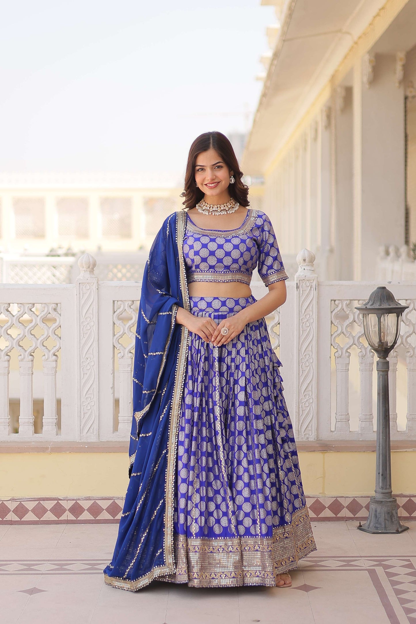 Designer Dyable Viscose Jacquard Lehenga Choli with Sequins Dupatta
