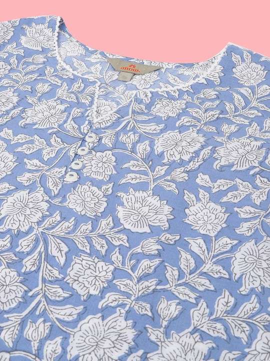 Women's Rayon Floral Printed Straight Short Kurti Set